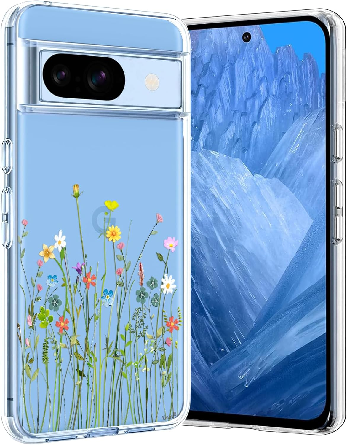 Unov Case Compatible with Pixel 8A Case Clear with Design Soft TPU Shock Absorption Slim Embossed Pattern Protective Back Cover for Pixel 8A (Rainbow Dinosaur)