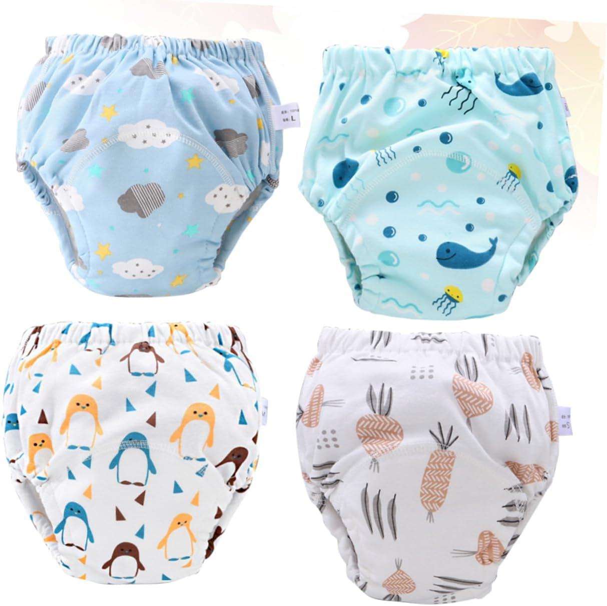 4Pcs Cotton Training Pants for Toddlers Breathable Diapers Nappy Pants Potty Learning for Boy Girl Washable