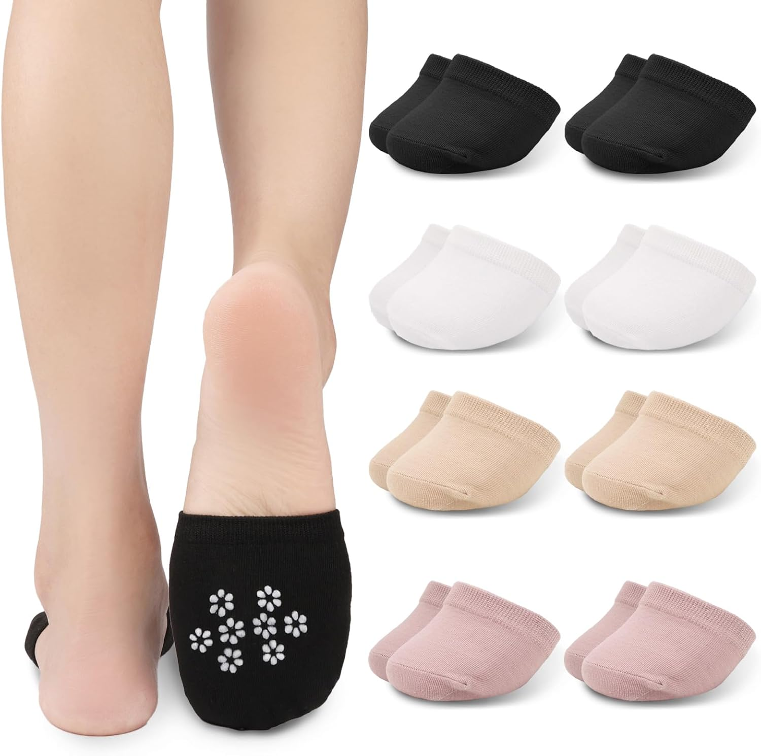 8 Pairs Toe Topper Socks Women No Show, Half Socks Women Seamless Grip Non Slip, Women Socks Toe Socks for Slingback Shoes