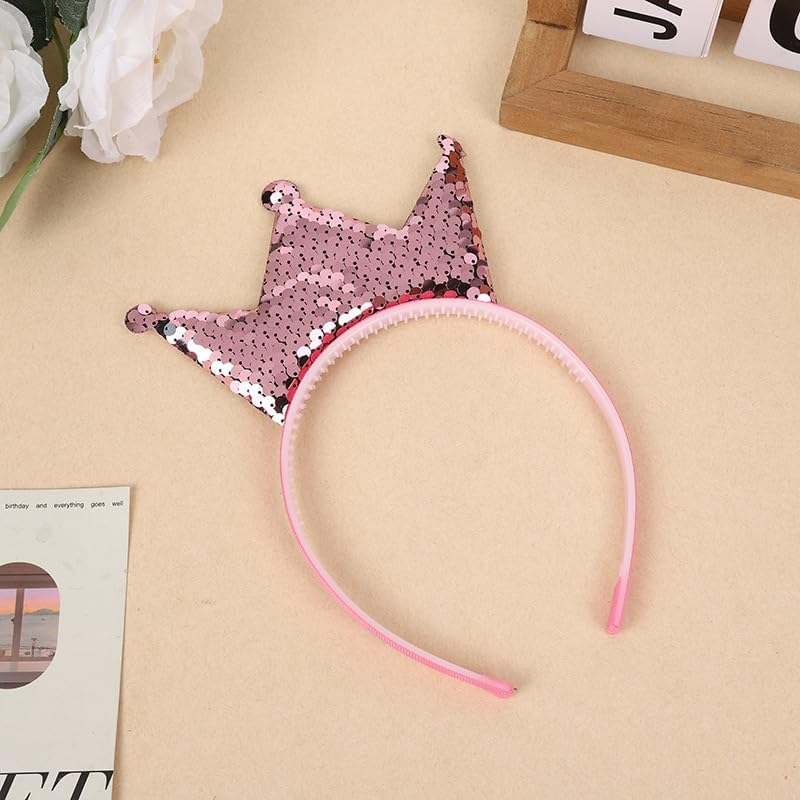 Yuannee Sequin Crown Headband,2 PCS Glitter Crowns Hair Band Princess Girls Shiny Crown Hair Band Halloween Christmas Glod Hair Hoop for Girls Women Birthday(Pink) image number 2