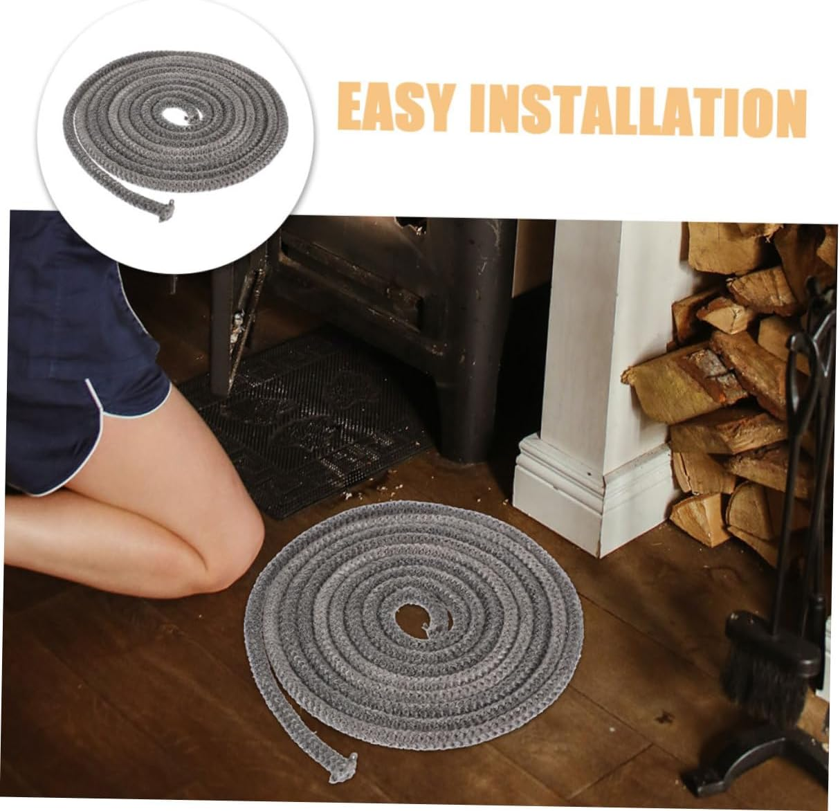 Fiberglass Wood Stove Door Gasket Seal Rope High Temperature Resistant Self-Adhesive Replacement for Fireplaces and Wood Stoves Easy Installation image number 4