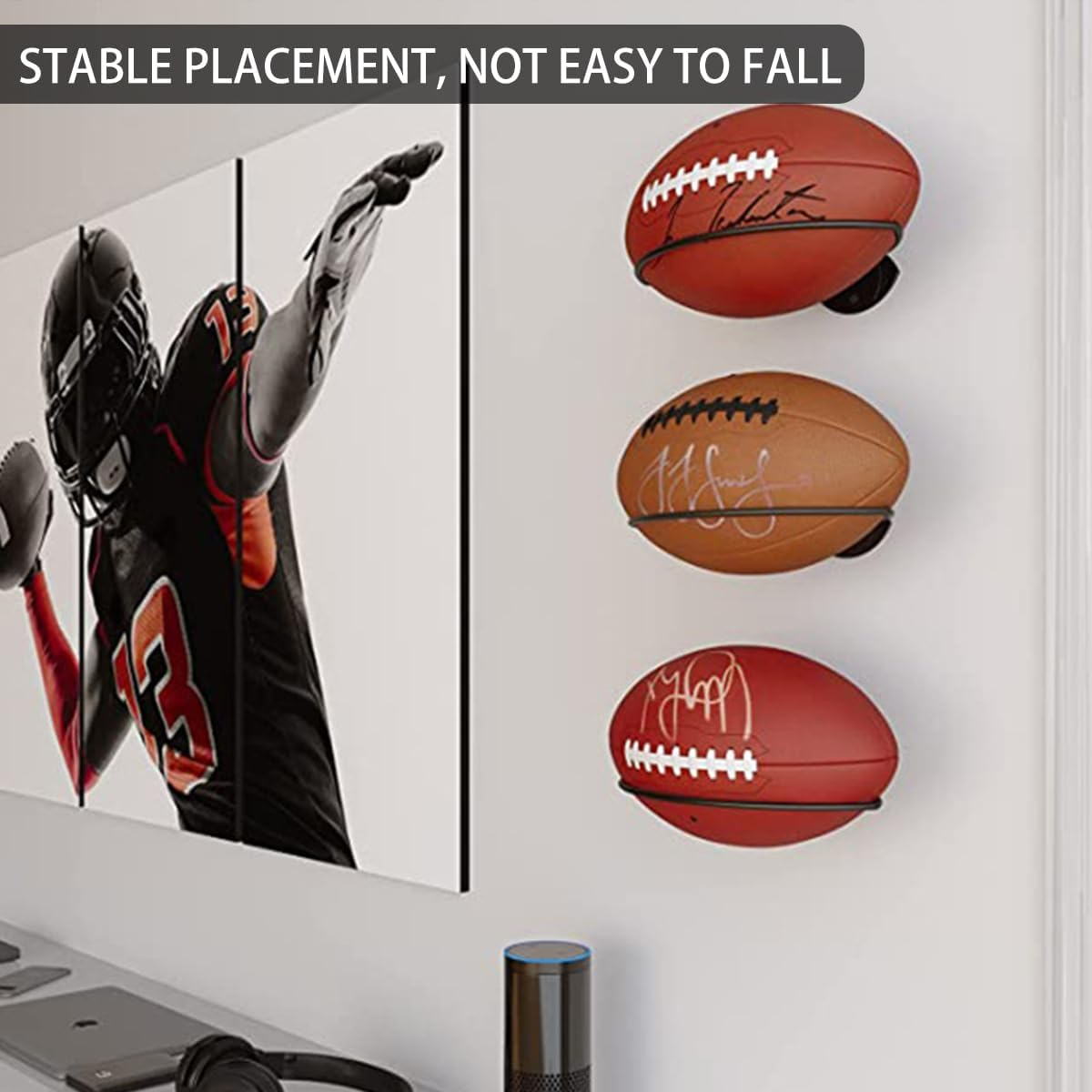 AIMALL 2-Piece Black Iron Wall-Mounted Rugby Rack, 10.5&times;6.6In Space Saving Wall Mounted Rugby Holder &ndash; Heavy-Duty Sports Equipment Organizer for Garage & Game Room image number 6