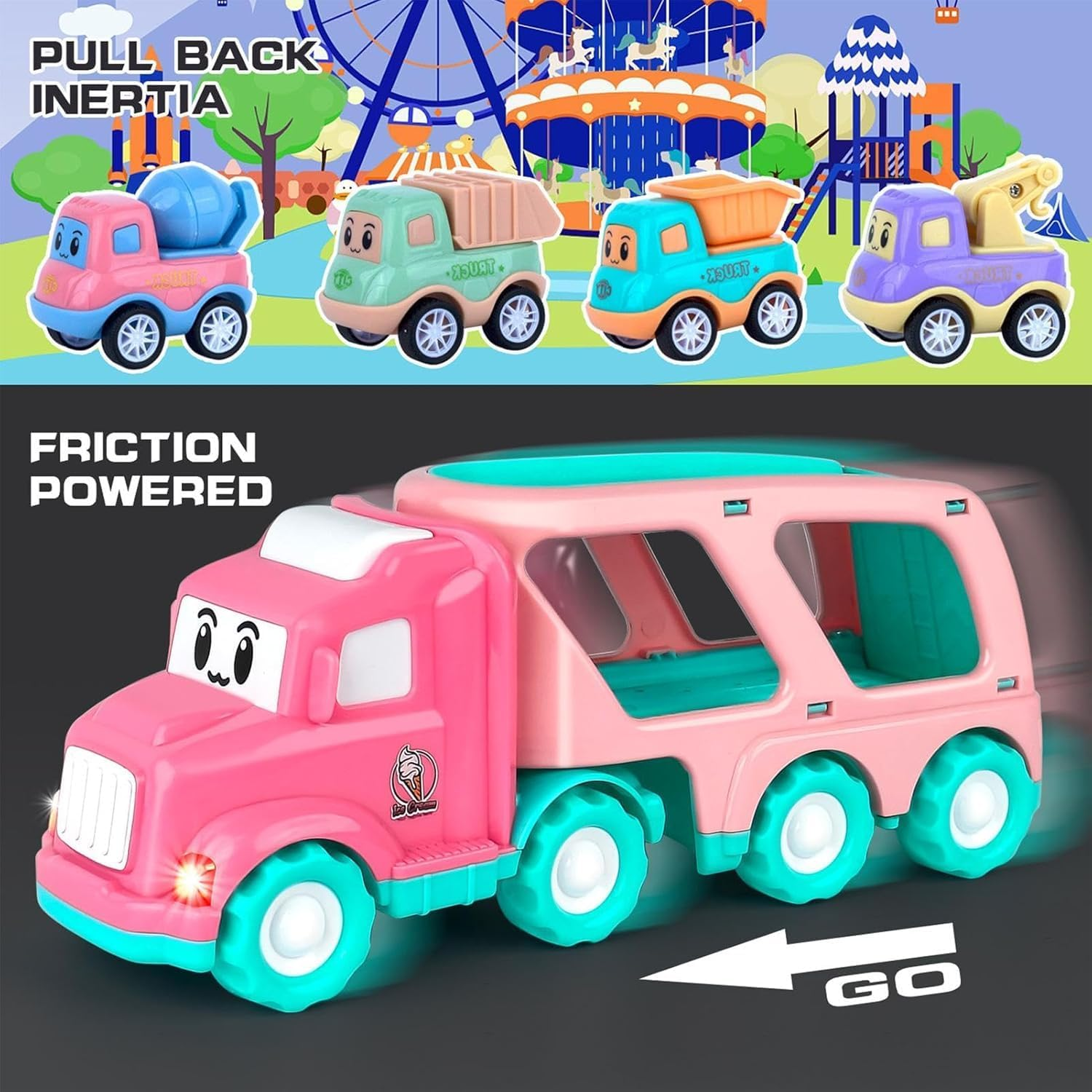 1 2 3 4 5 Years Old Trucks Toys| Truck Toy with Sound| Interactive Toys Truck with Sounds, Playground Car Trucks Toys, Girls Truck Toy with Sound Effects, Vehicle Toy for Young Girls image number 6