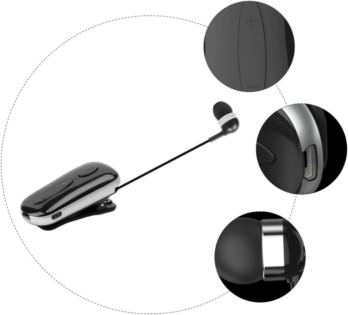 COHEALI Retractable Wireless Clip-On Wireless Earbud Headphones for Sports with Microphone, Lightweight Professional Earpiece for Running and Gym, Black image number 2