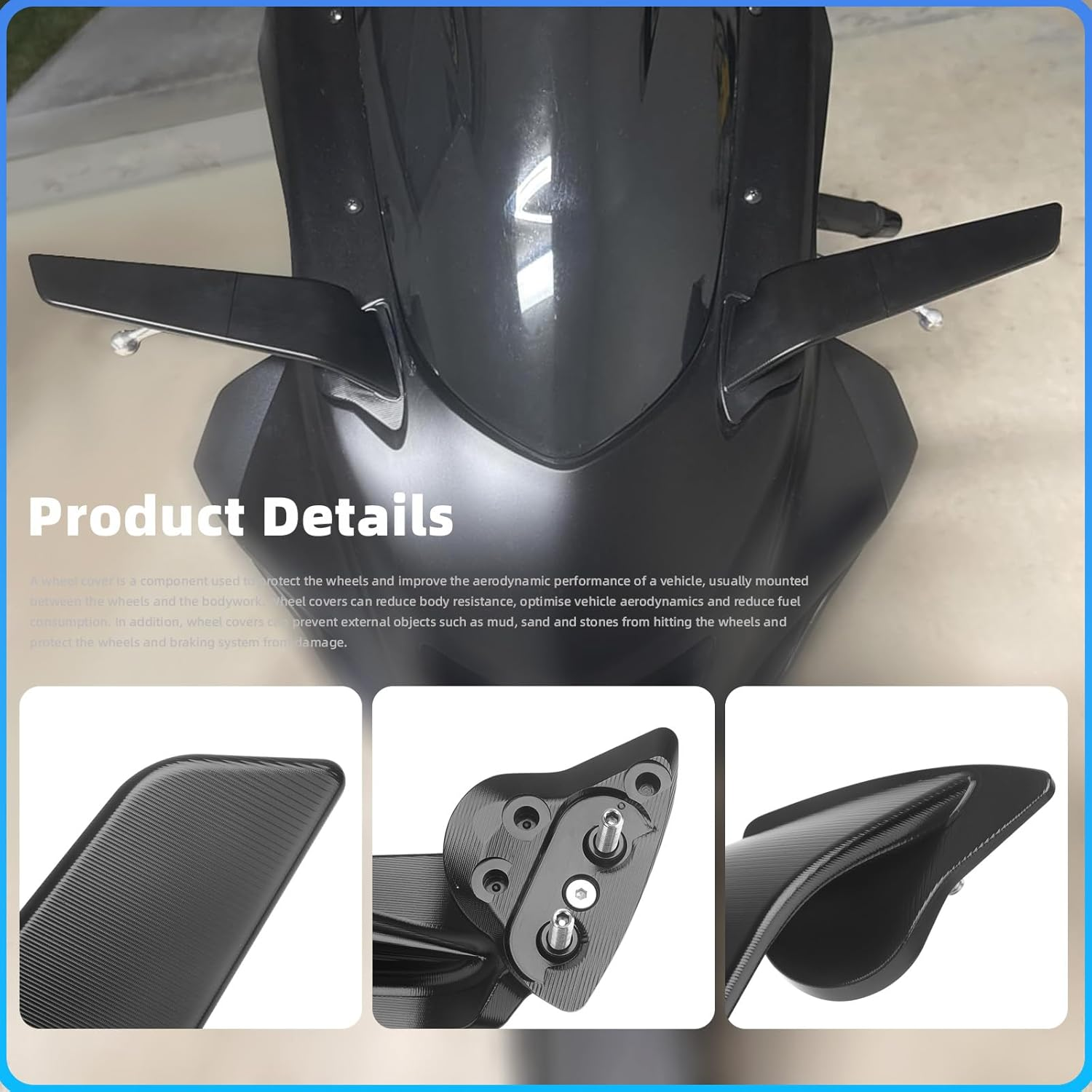 Motorcycle Stealth Side Mirrors, Areodynamic Winglets Rearview Adjustable Mirror Compatible with Yamaha YZF-R7 2021-2025 YZF-R6 2017-2020, CNC Aluminum, with Anit Glare Blue Lens image number 3