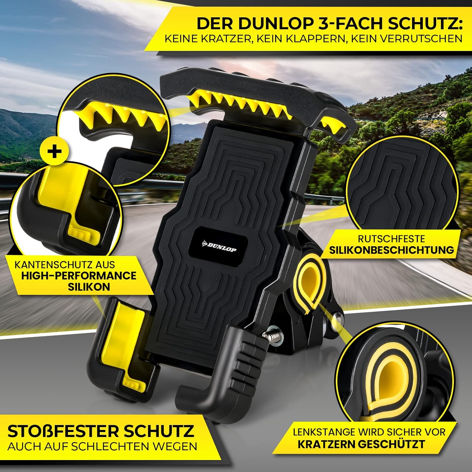 Dunlop Automotive Mobile Phone Holder Bicycle Motorcycle Holder - Secure Universal Mobile Phone for Iphone 13 Pro Max Mini 12 Smartphone from 4, 7-6, 8 Inches - 360 Degrees Anti-Shake + Scratch image number 4