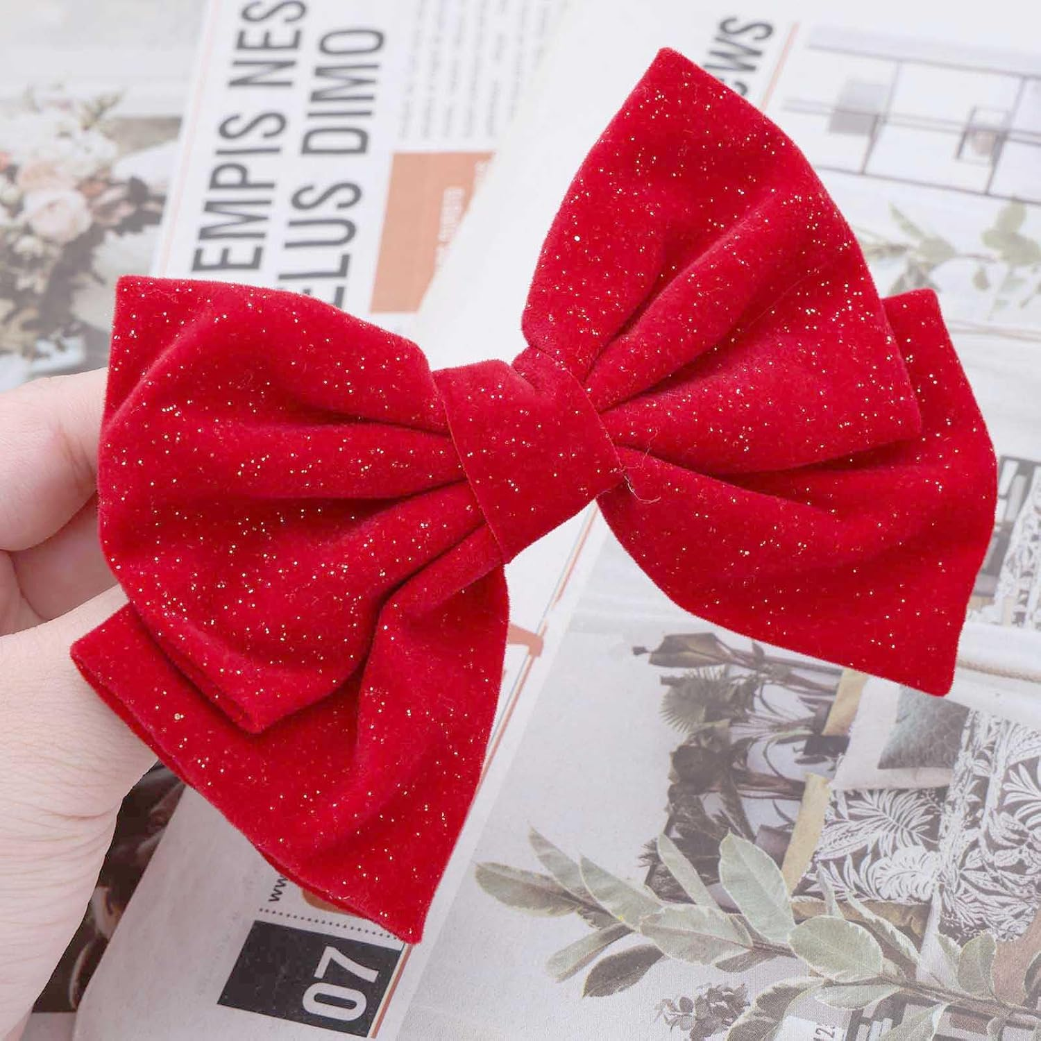 Red Hair Bows for Women Glitter Bow Hair Clips Velvet Bow Clips Cute Hair Bow Clips French Hair Band Prom Bows Party Wedding Barrette Bowknot Black image number 1