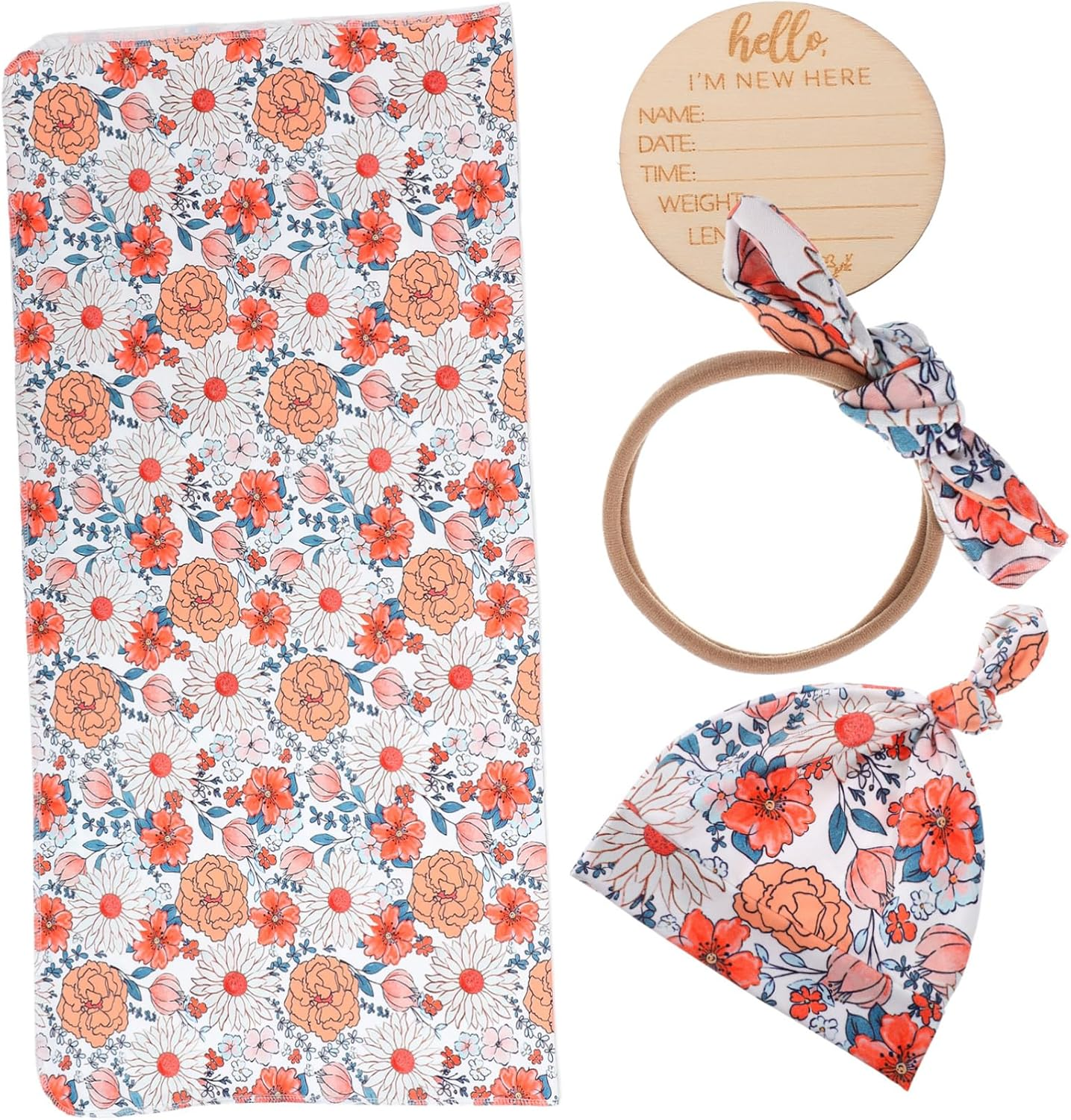 1 Set Hat and Headband Newborn Receiving Wrap Birth Announcement Sign Soft and Comfortable Blanket For image number 2