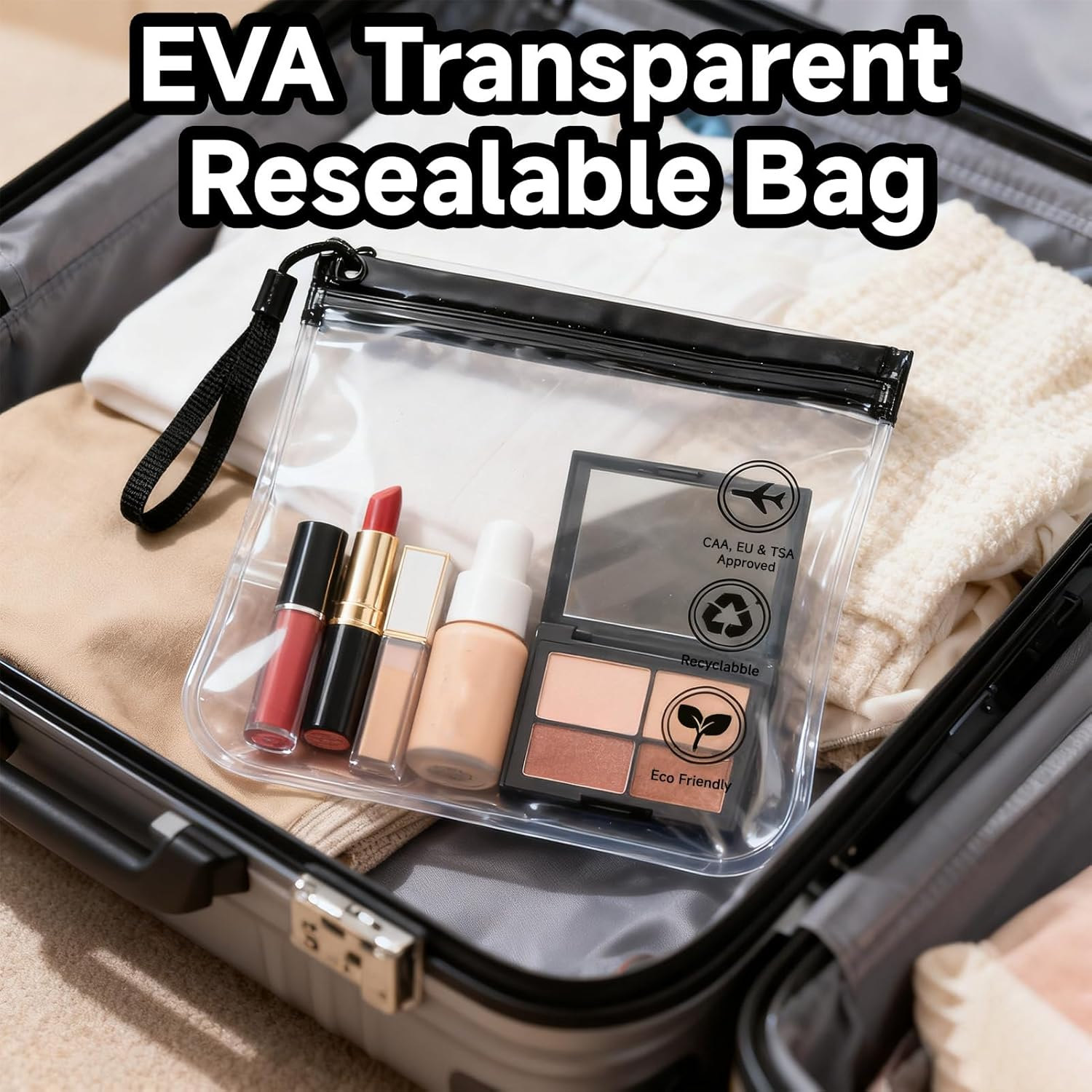 AIAOO Airport Security Compliant Clear Reusable Travel Toiletry Bag 4 Pack Black 20X20Cm Leakproof Waterproof Transparent Cosmetic Organizer Pouch for Men Women Airline Carry-On Luggage image number 1