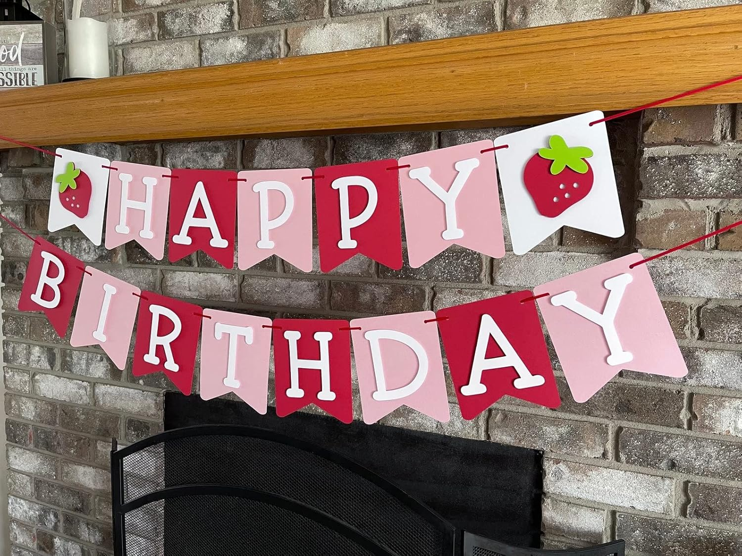 Confetti! First Birthday Strawberry Theme Strawberry Birthday Banner - Berry First Party Theme - 1St Birthday Decorations - Pink White and Red image number 3