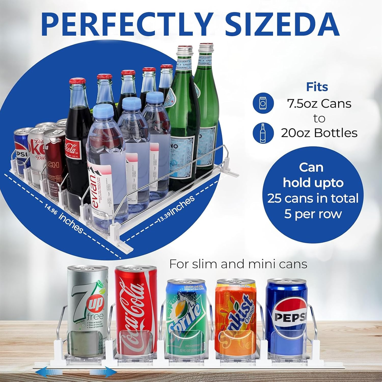 4PCS Generic Fridge Organiser, Can Dispenser Fridge, Width-Adjustable Beverage Pusher Glide, Holds up to 20 Cans, Automatic Replenishment for Beer, Soda, Seltzer Pop Ideal for Fridge, Kitchen & Pantry image number 5