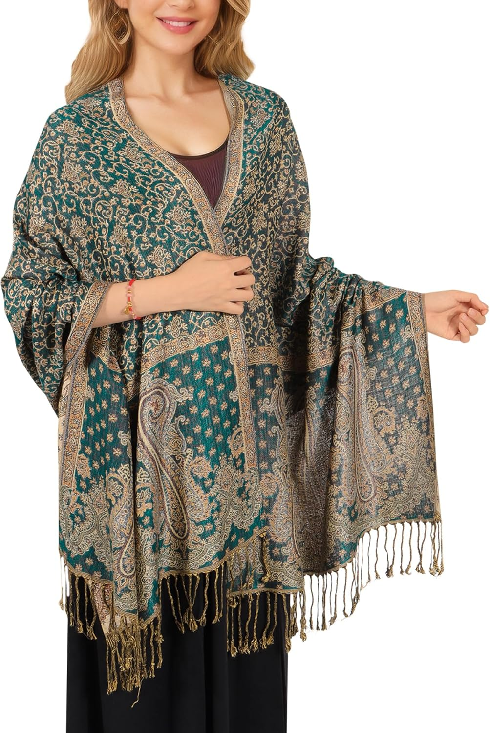 Women Pashmina Shawls and Wraps Scarf Soft Silky Reversible Paisley Shawl for Women UK image number 4
