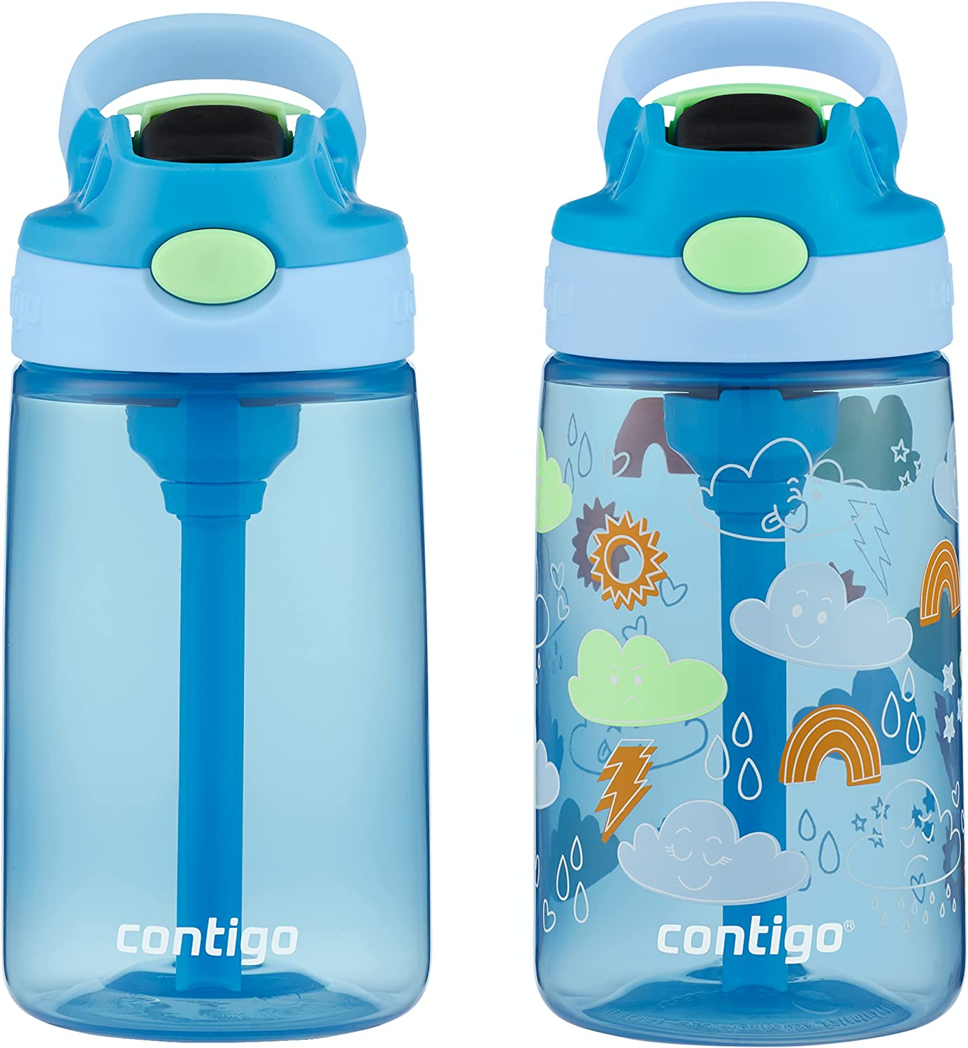 Contigo Kids Water Bottle with Redesigned AUTOSPOUT Straw, 14 Oz., 2-Pack, Blue Poppy and Periwinkle & Blue Poppy with Periwinkle and into the Clouds (2168478)