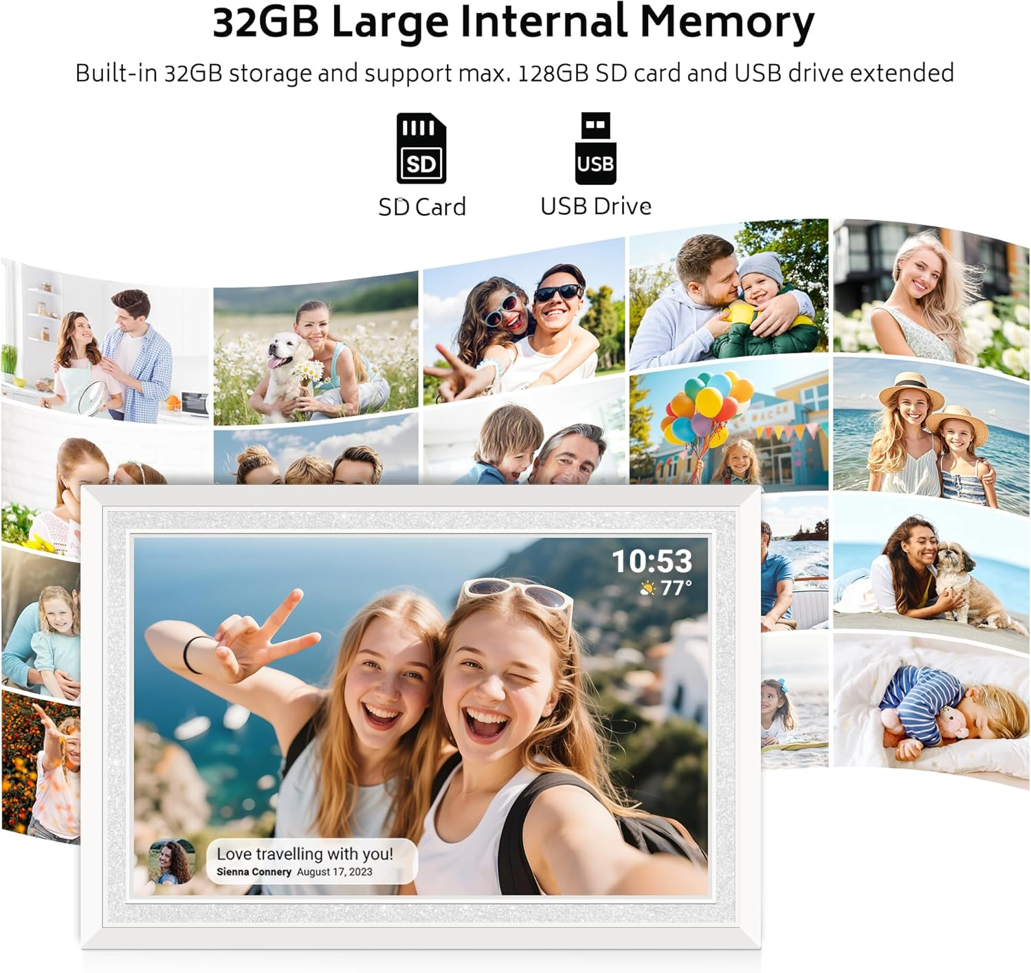 Frameo 10.1" Digital Picture Frame with 32GB Memory White Wifi Electronic Photo Frame 1280 X 800 IPS HD Touch Screen Auto-Rotate Slideshow Wall Mountable Share Photos/Video Remotely Anywhere image number 3