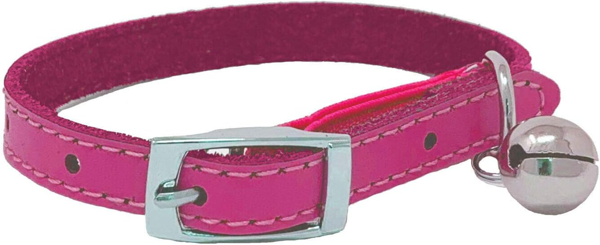 Cat Collar Real Leather with Safety Elastic, Bell, Available (Purple)