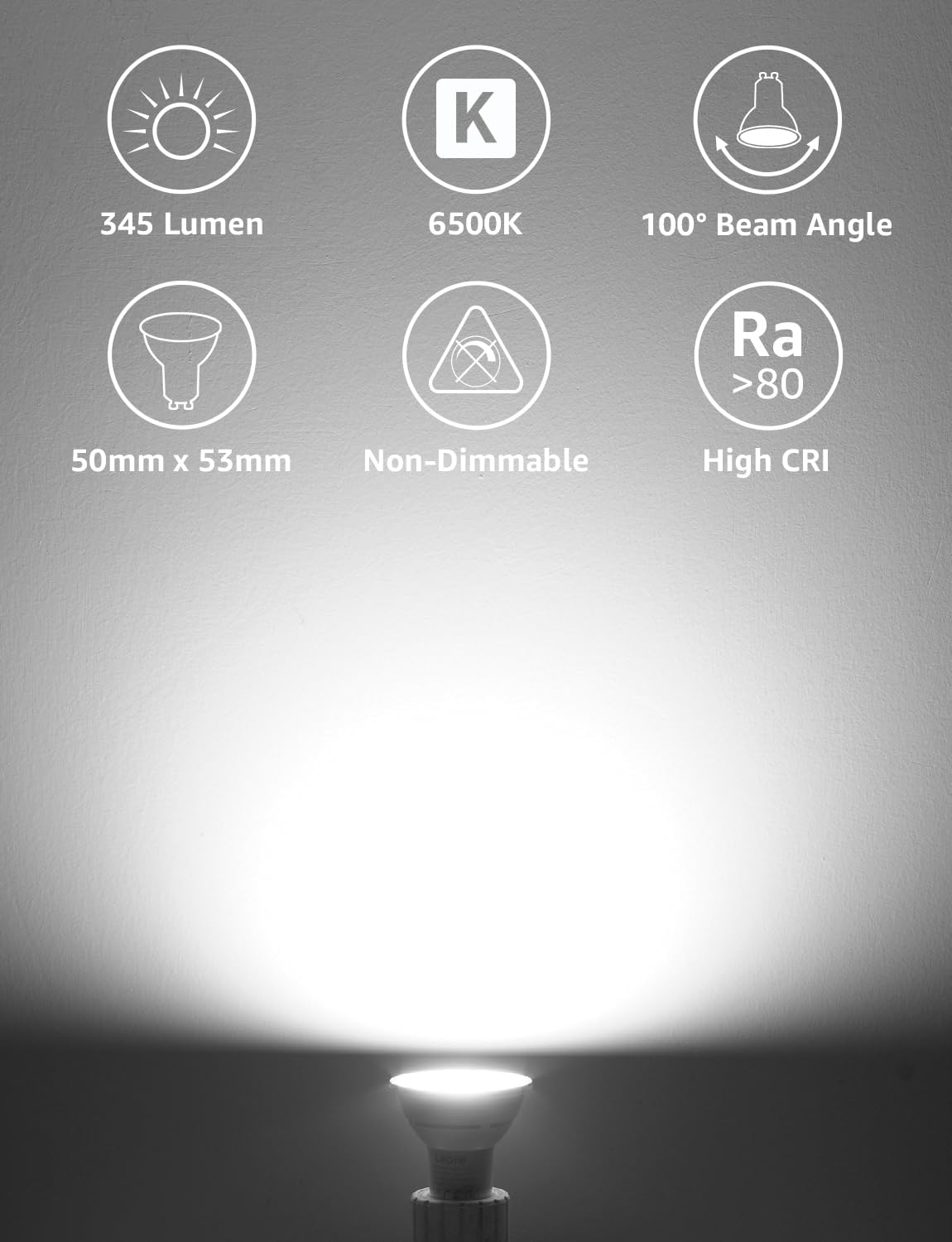 Lepro GU10 LED Bulbs, Cool White 6500K, 4.5W 345Lm Daylight Led Bulbs, No Flickering, 50W Halogen Bulb Equivalent, Non-Dimmable Energy Saving Light Bulbs, 100&deg; Wide Beam, 10 Packs image number 4