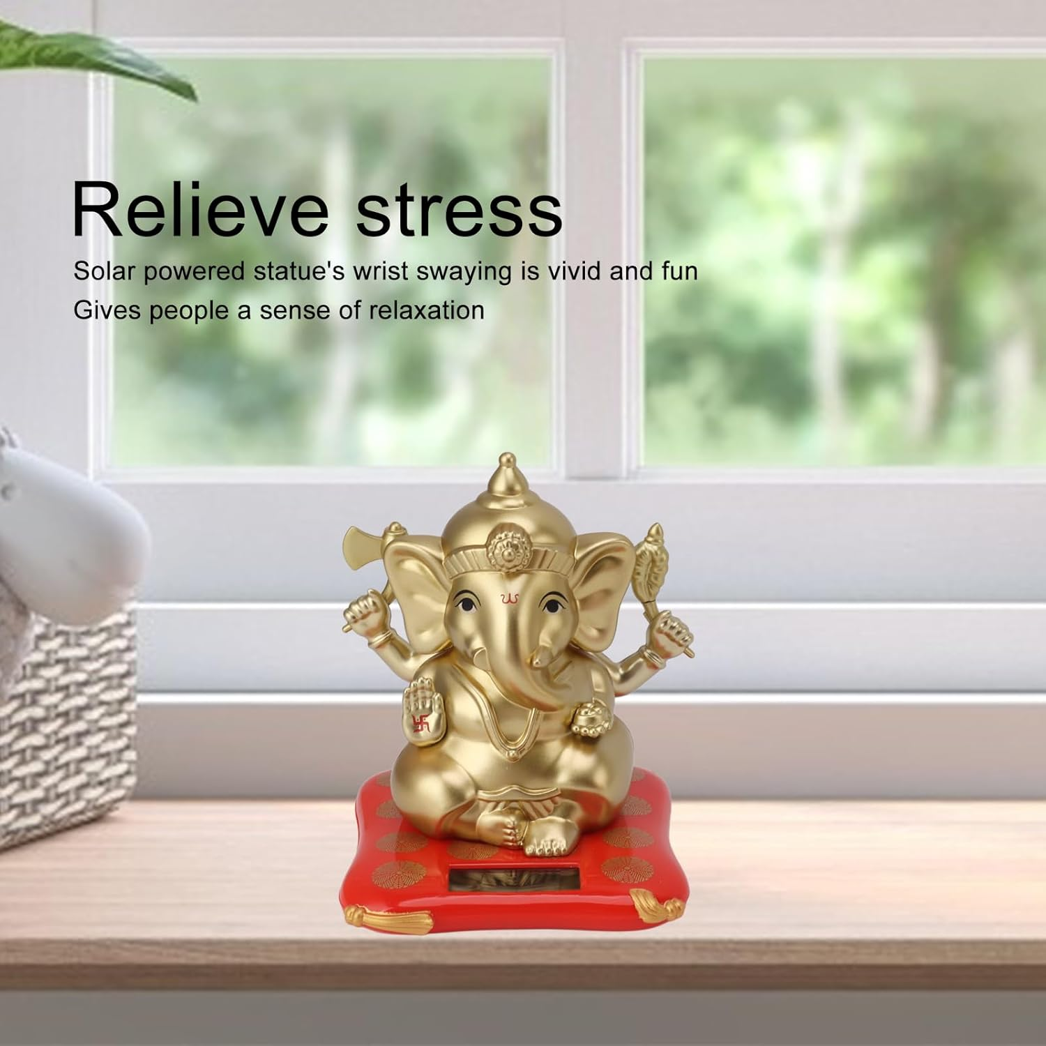 Ganesha Elephant God Statues, Solar Powered Indian Ganesha Idol Figurine, Indian Elephant Sculpture for Car Dashboard Home Decor Crafts, Ganesha Ornament for Meditation Yoga Room image number 4