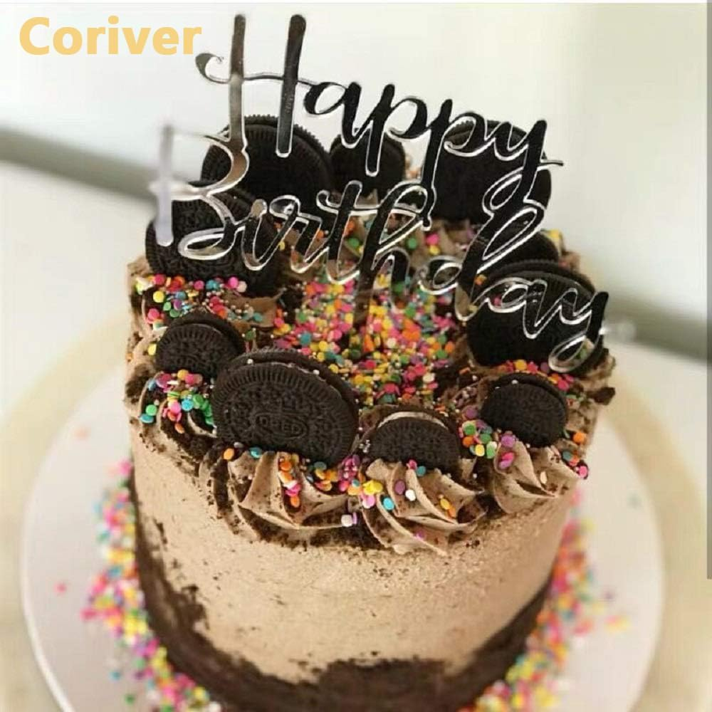 Pack of 12 Happy Birthday Cake Toppers, Acrylic Glitter Cupcake Toppers for Birthday Cake Decorations (Gold, Rose Gold, Silver, Blue * 3) image number 3