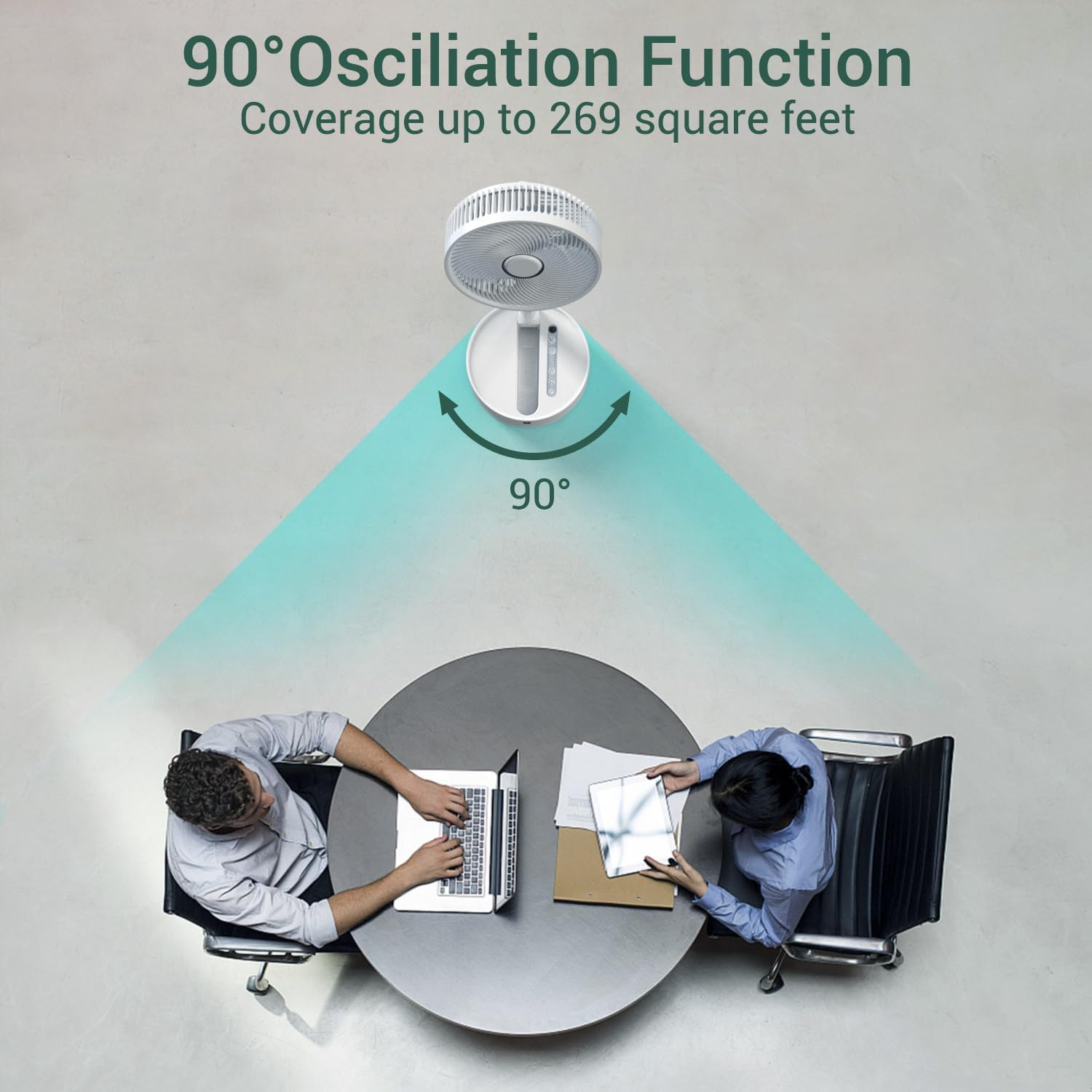 Marchpower Portable Standing Fan with Remote 10" Collapsible Fan Osciallating Foldable Pedestal Floor Fan with Timer, Cordless Foldaway 5-Speed Telescopic Table Fan for Home Trave Picnic Camping image number 5