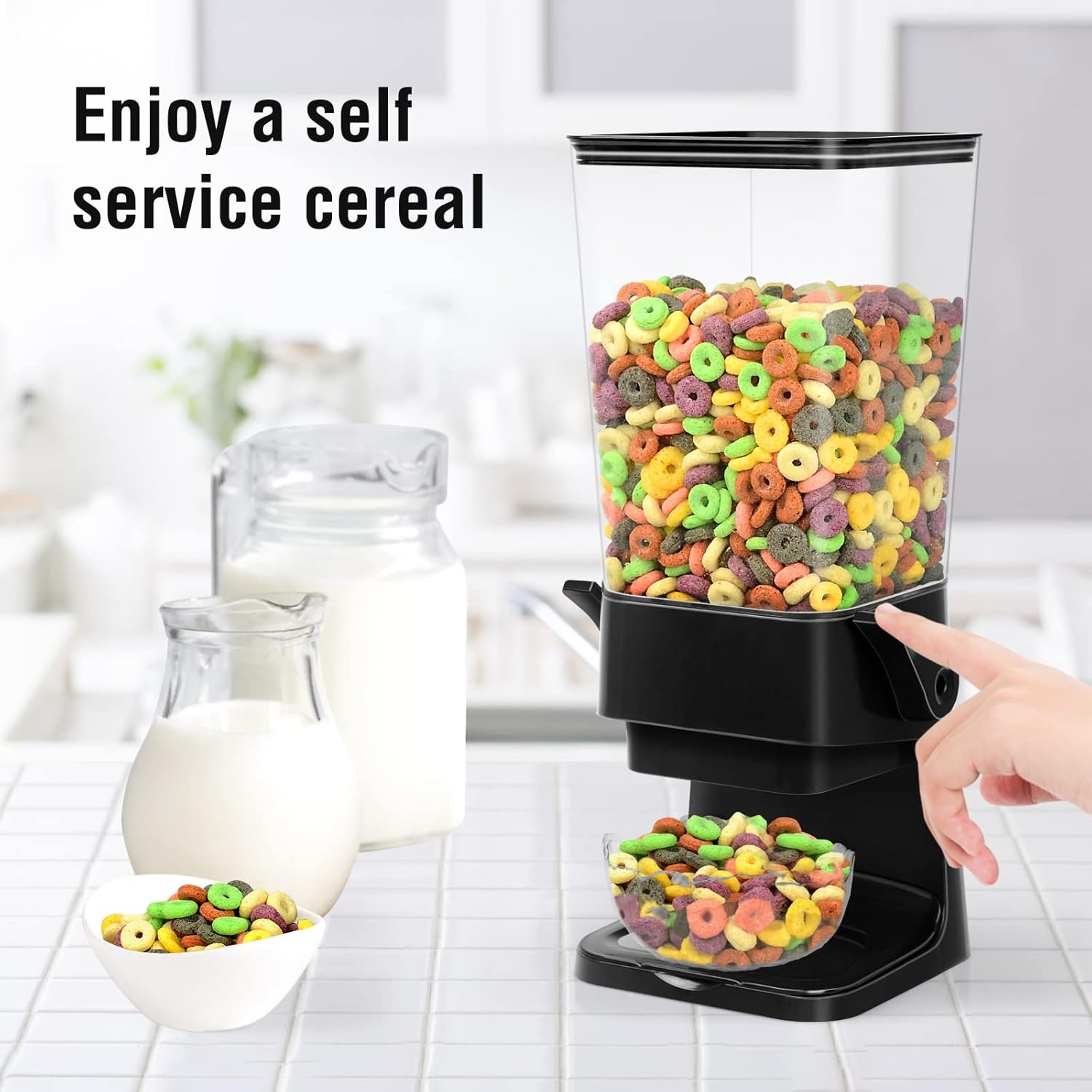Cereal Dispenser Countertop Dual Dry Food Large Containers Storage Organizer Dispensador De Cereales Candy Machine Rice for Snack,Nuts, Granola(Black,1Pc) A02 image number 4