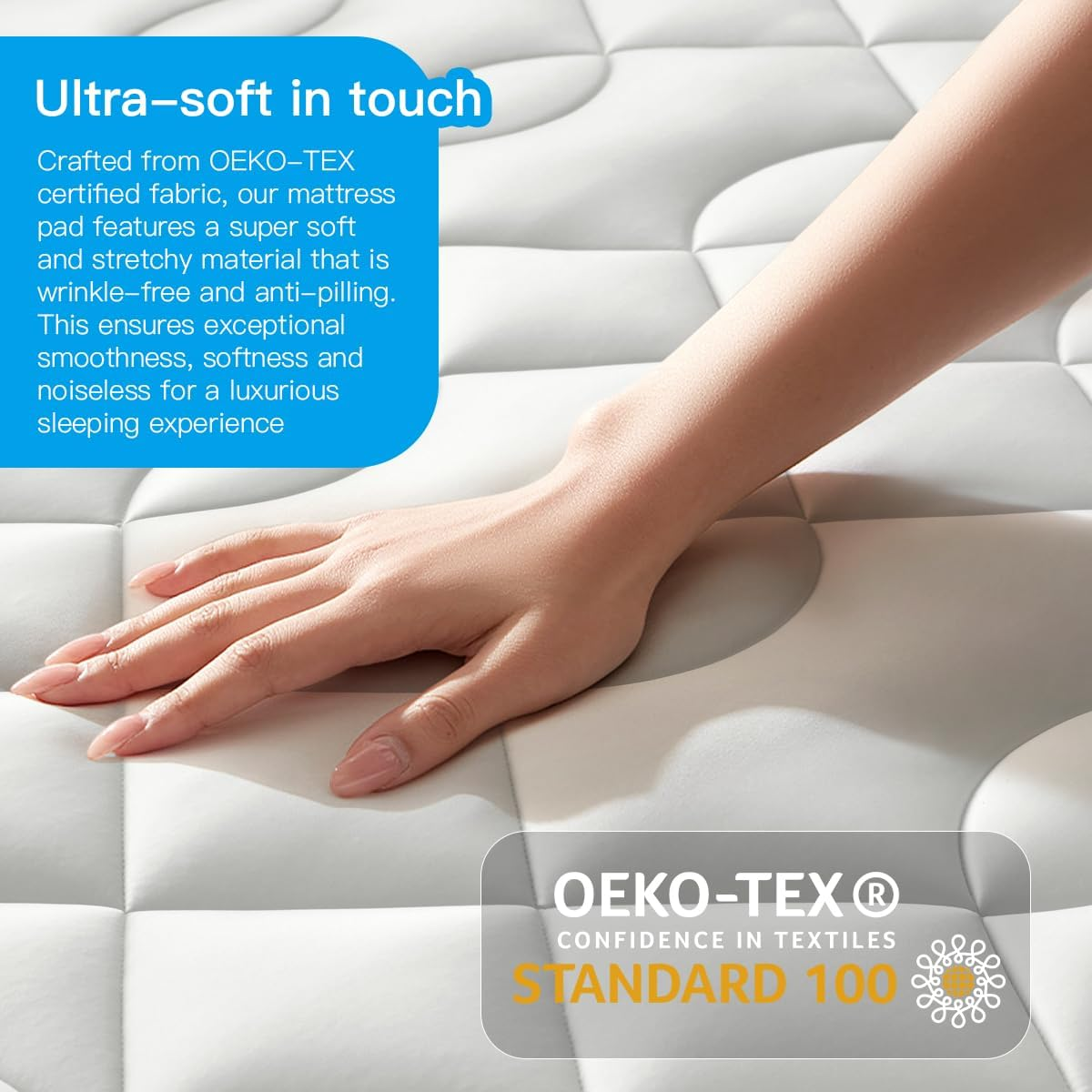 Cooling Mattress Topper King Size - Pillow Top Mattress Pad for Hot Sleepers - Breathable Ultra Soft Mattresses Protector with 8-21 Inch Deep Pocket (78X80 Inch, Pearl White) image number 3