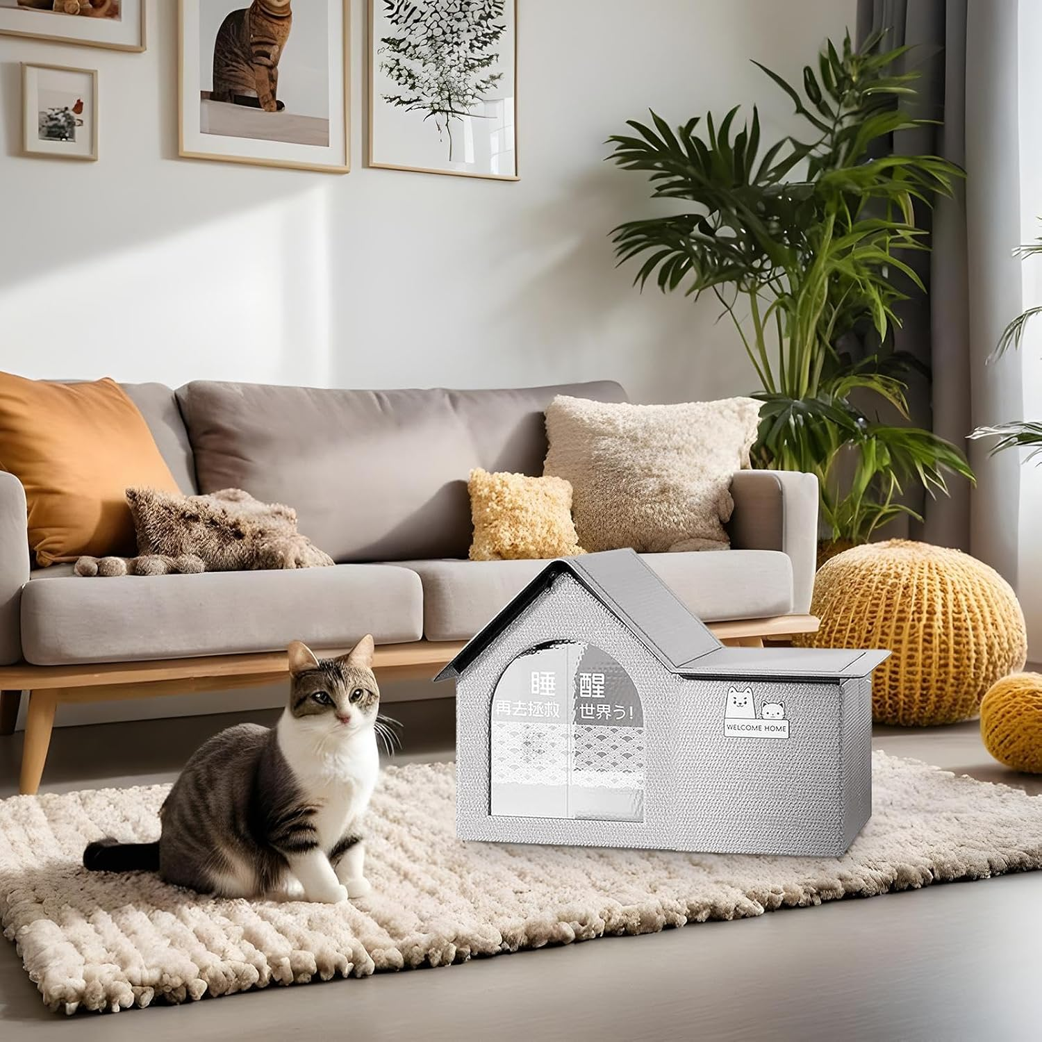 Outdoor Cat House for Summer | Foldable Cooling Tent for Pets,Dog Shelter with Ice Bags Portable Pet Cave Tent Bed for Balcony Travel Beach Apartment Patio image number 4