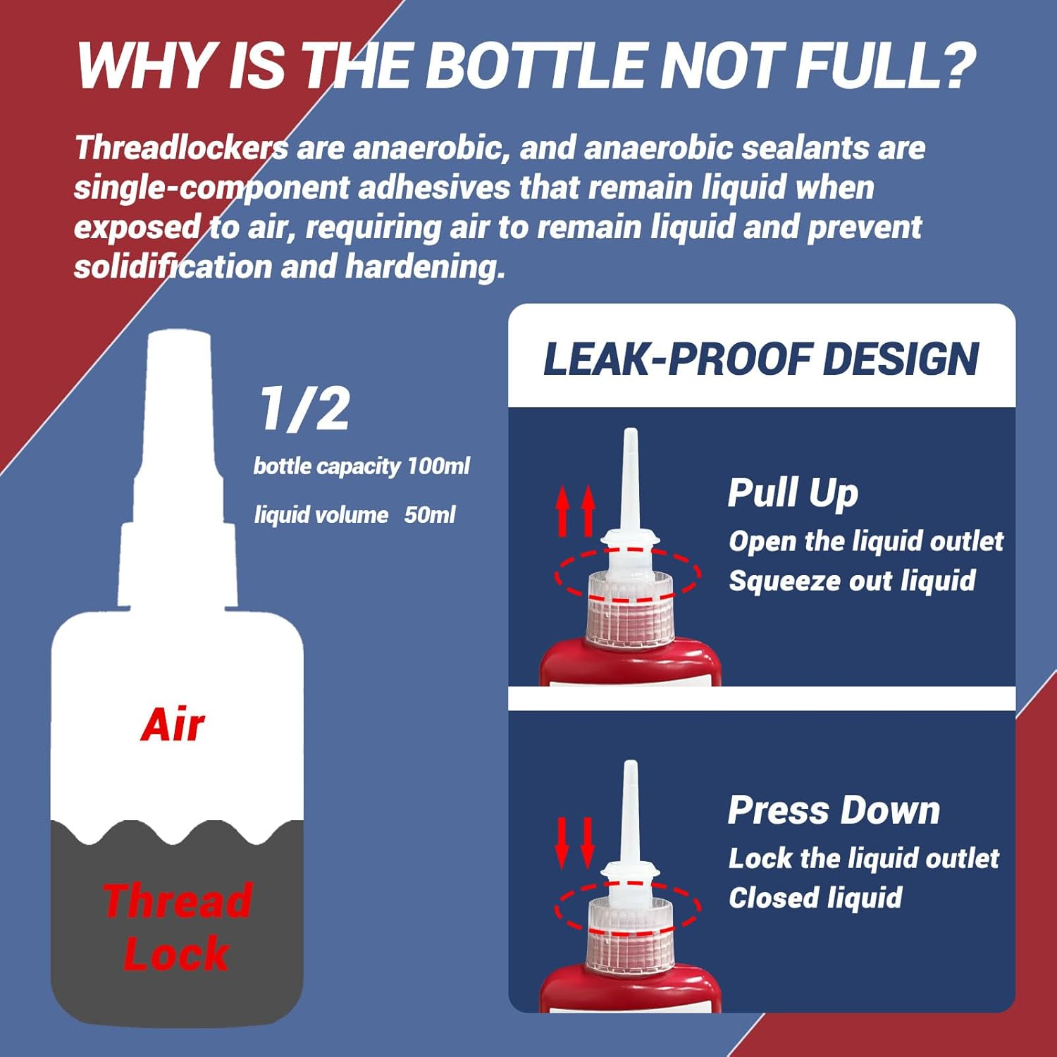 1DFAUL Thread Lock, 50Ml X2 Locktight Threadlock Medium and High Strength Lock, Threadlocker Lock & Seal Nuts, Bolts, Stable and Anti-Rust image number 6