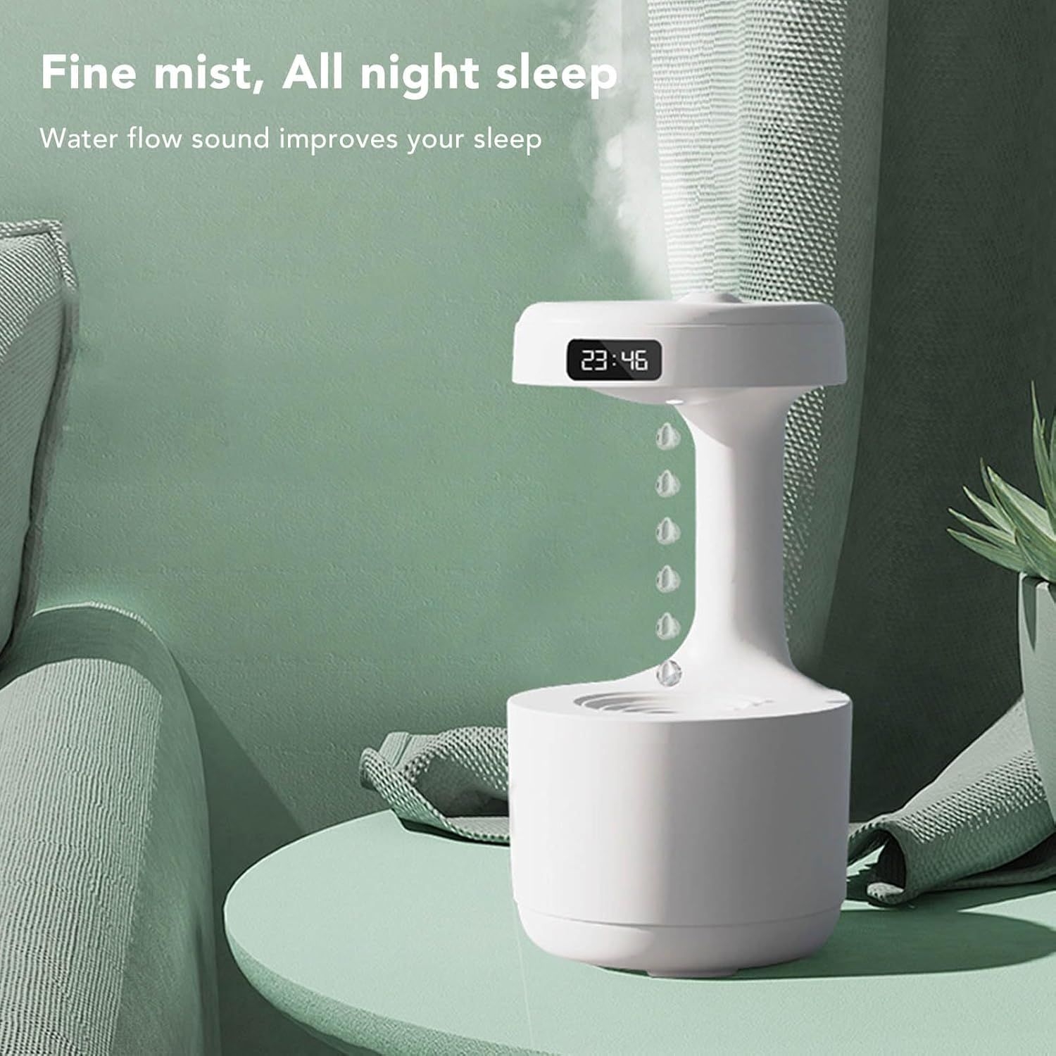 Anti Humidifier - Quiet & Fine Misting & Leakage Proof 800Ml Capacity Water Drop Humidifier, USB Powered Mist Humidifiers Ideal for Home, Bedroom, Office (White) - Green image number 6