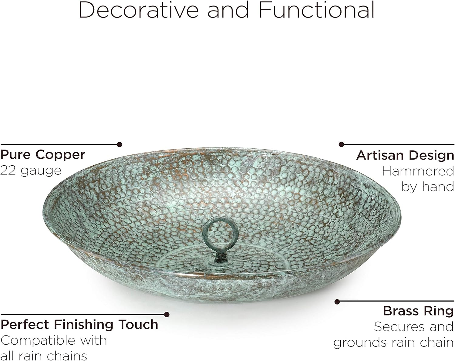 Good Directions 479V1 Rain Chain Basin, Large 16-1/2 Inch Diameter, 4 Inches High, 100% Blue Verde Pure Copper