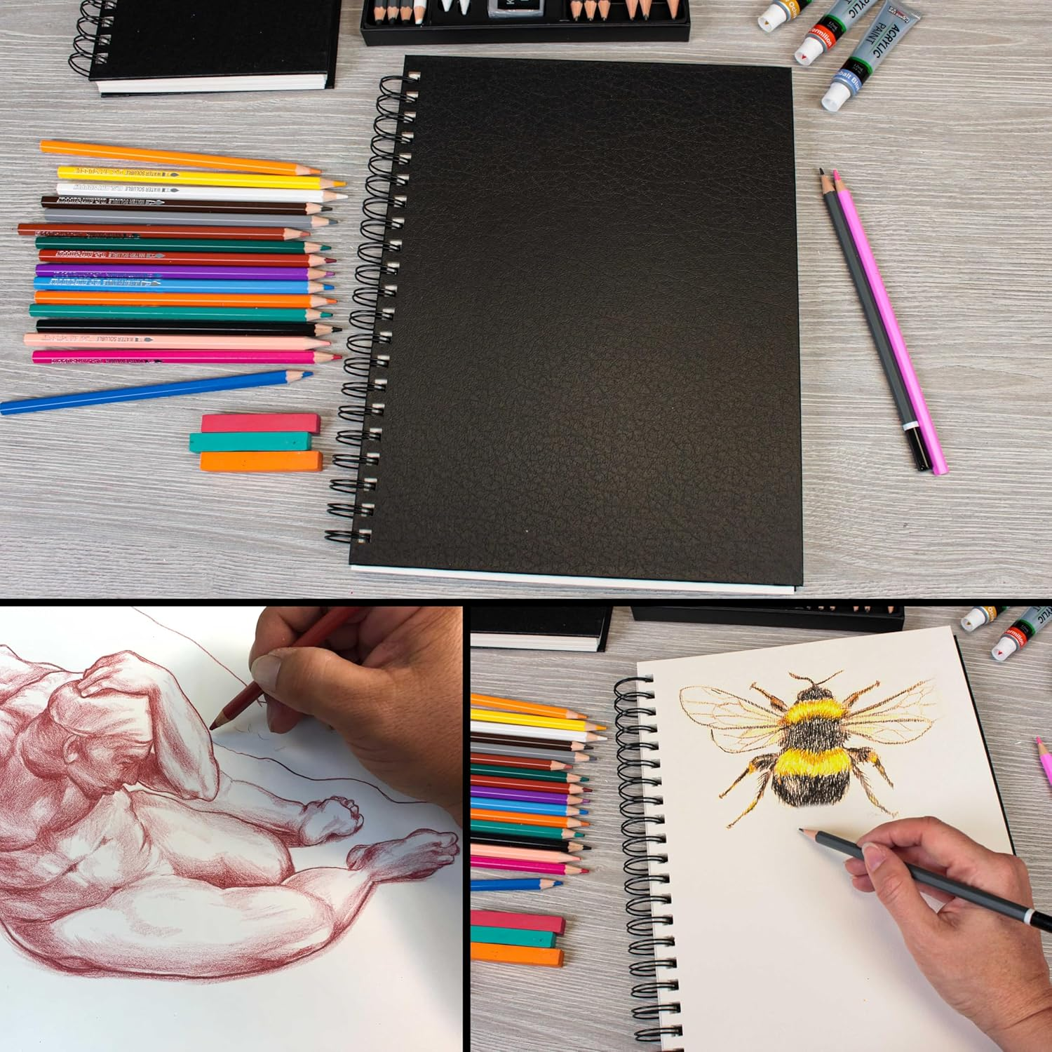 U.S. Art Supply 8.5" X 11" Premium Hardbound Sketch Book, 70 Pound (110Gsm), Book of 80-Sheets (Pack of 2 Sketchbooks) image number 2