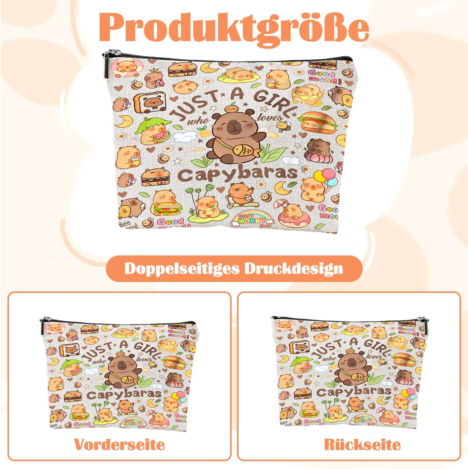 Cosmetic Bag for Girls Capybara Makeup Bag Makeup Bag with Zip for Girlfriend Capybara Gifts for Birthdays Portable Toiletry Bag Women for Travel Everyday Life Cute image number 3