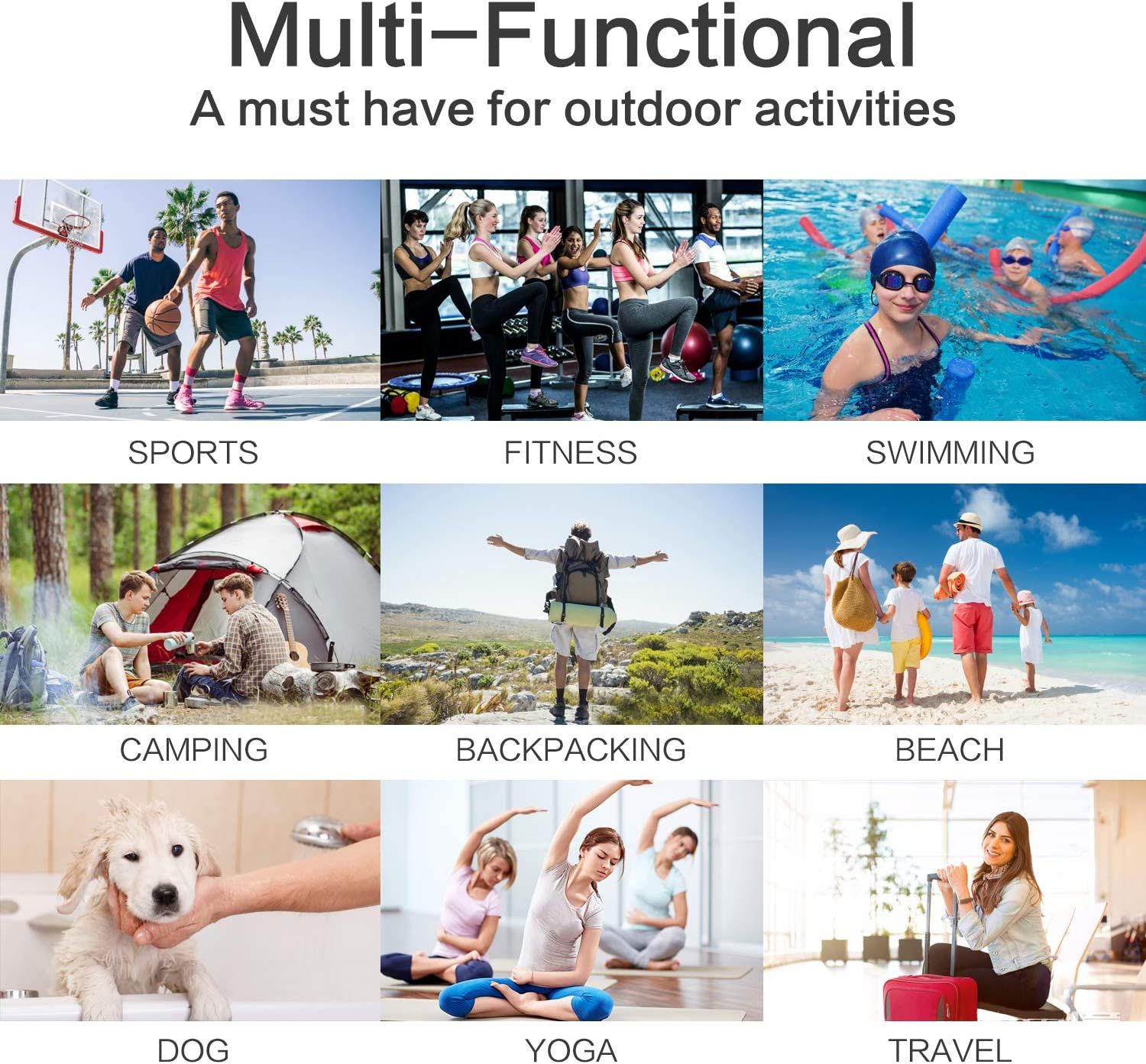 SUNLAND Microfiber Gym Bath Towel Ultra Soft Travel Camping Towel Super Absorbent Swimming Sport Towel with Carry Bag for Adults and Children 24Inchx48Inch Black 2 Pack image number 6