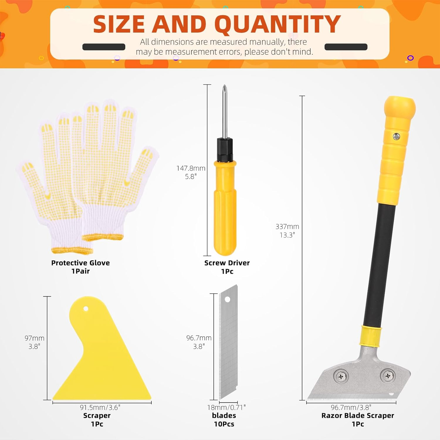 Tanstic 14Pcs Razor Blade Scraper Kit, Razor Blade Sticker Remover, Floor Scraper, Paint Glass Scraper Tool with Replacement Blades, Screwdriver and Gloves for Glass Window Tile Stove