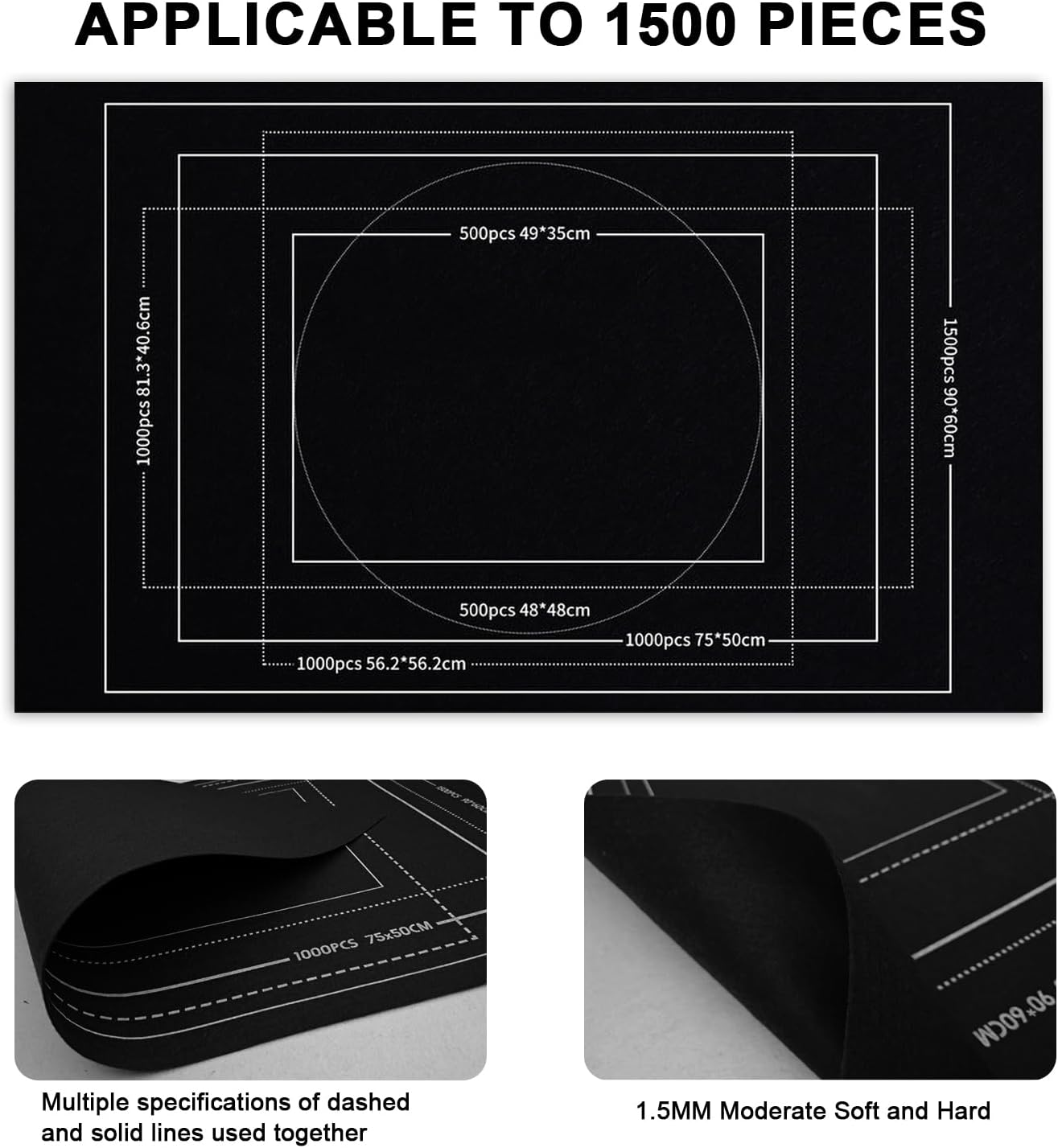 Jigsaw Puzzle Storage Roll Mat of 1500 Pieces, Puzzle Mat, 46"X26" Portable, Non-Slip Rubberized Bottom. Jigsaw Puzzle Mat, with Drawstring Organizer and 4 Assortment Trays. for Puzzle Players (Black) image number 1