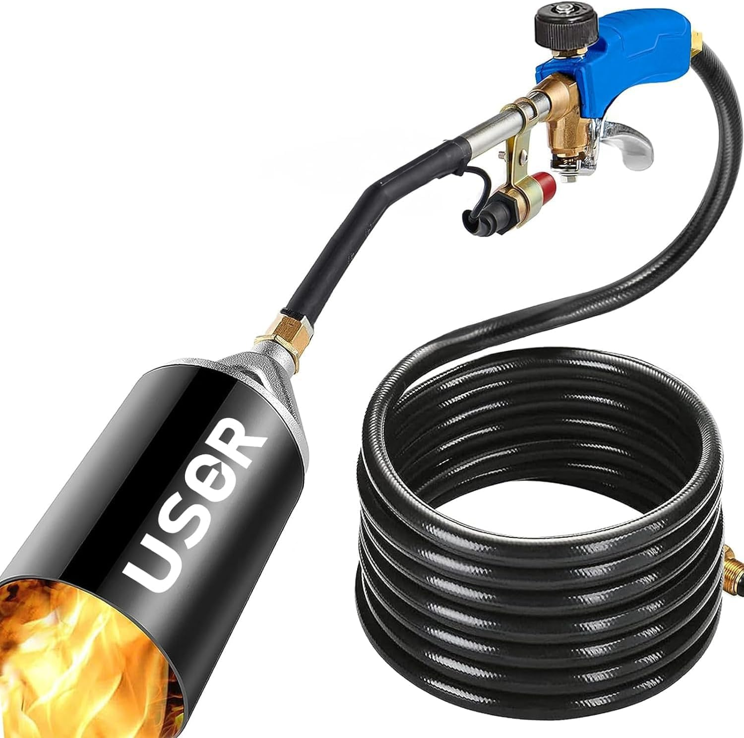 USOR 800,000 BTU Liquefied Gas Propane Fire Weed Torch with 2 Meter Hose Pipe Flame Thrower LPG Electronic Weed Burner Torch Weed Killer, Roofing Torch image number 3