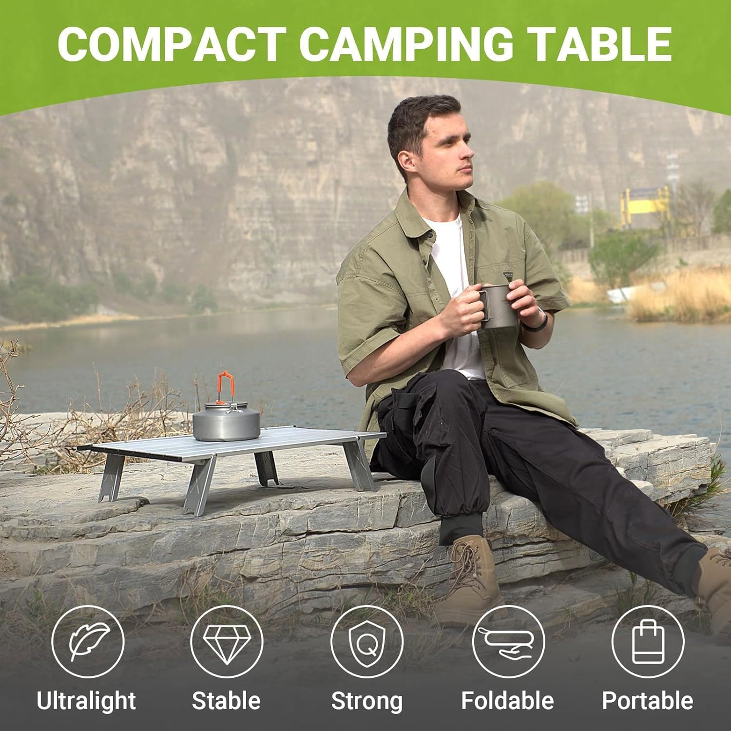 Table Outdoor Mini Small Camping Table, Portable Folding Beach Table Mini Camping Table Aluminum, Ultralight Picnic Table with Carry Bag for Outdoor Travel, Picnic, Car Camping, Beach (Silver) image number 6