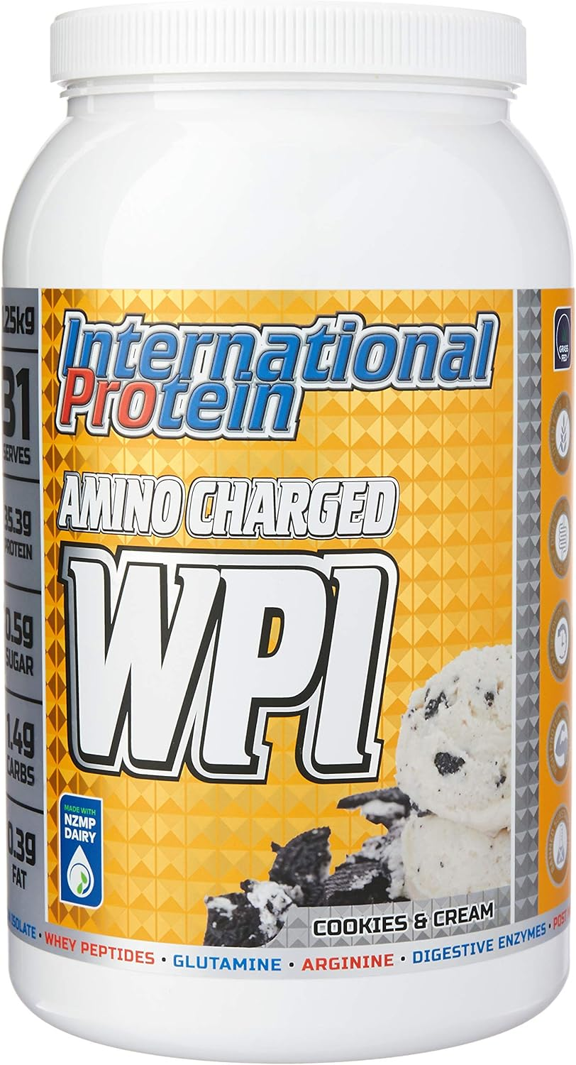International Protein Amino Charged Cookies & Cream Flavour Whey Protein Isolate Powder 1.25 Kg