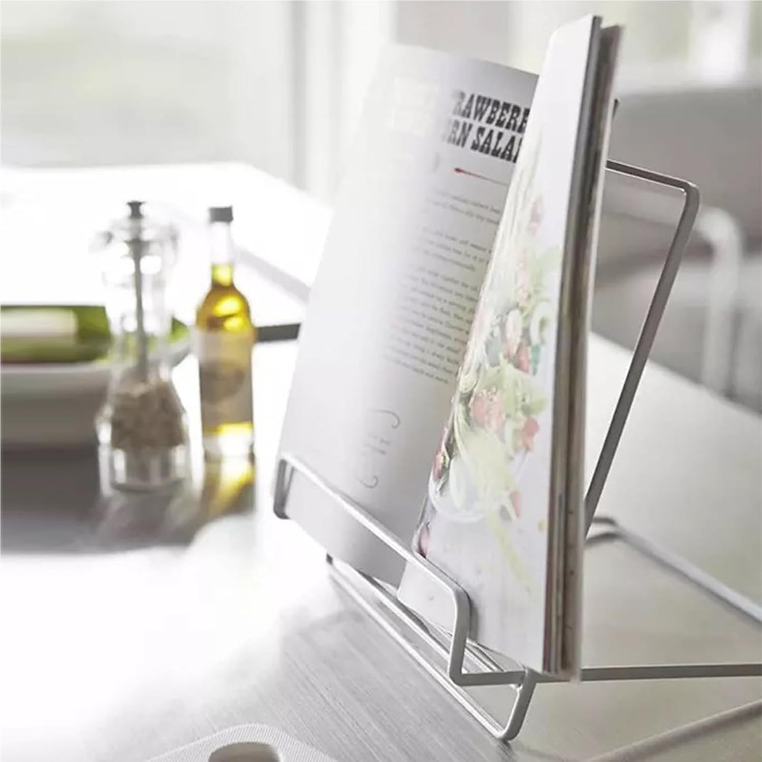 Kitchen Counter Cookbook Stand,Book Display Stand,Foldable Metal Pad Bracket Book Stand Display Stand (White)