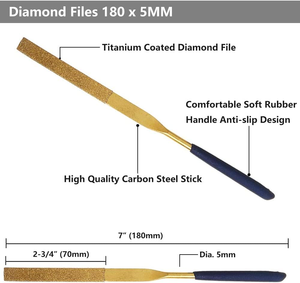 Yakamoz 10Pcs 5X180Mm Titanium Coated Small Diamond Needle File Set Mini round Triangular Square Flat Shape Metal Riffler Files Jewelers File Precision Hand Tools for Glass Wood Stone Jewelry image number 3