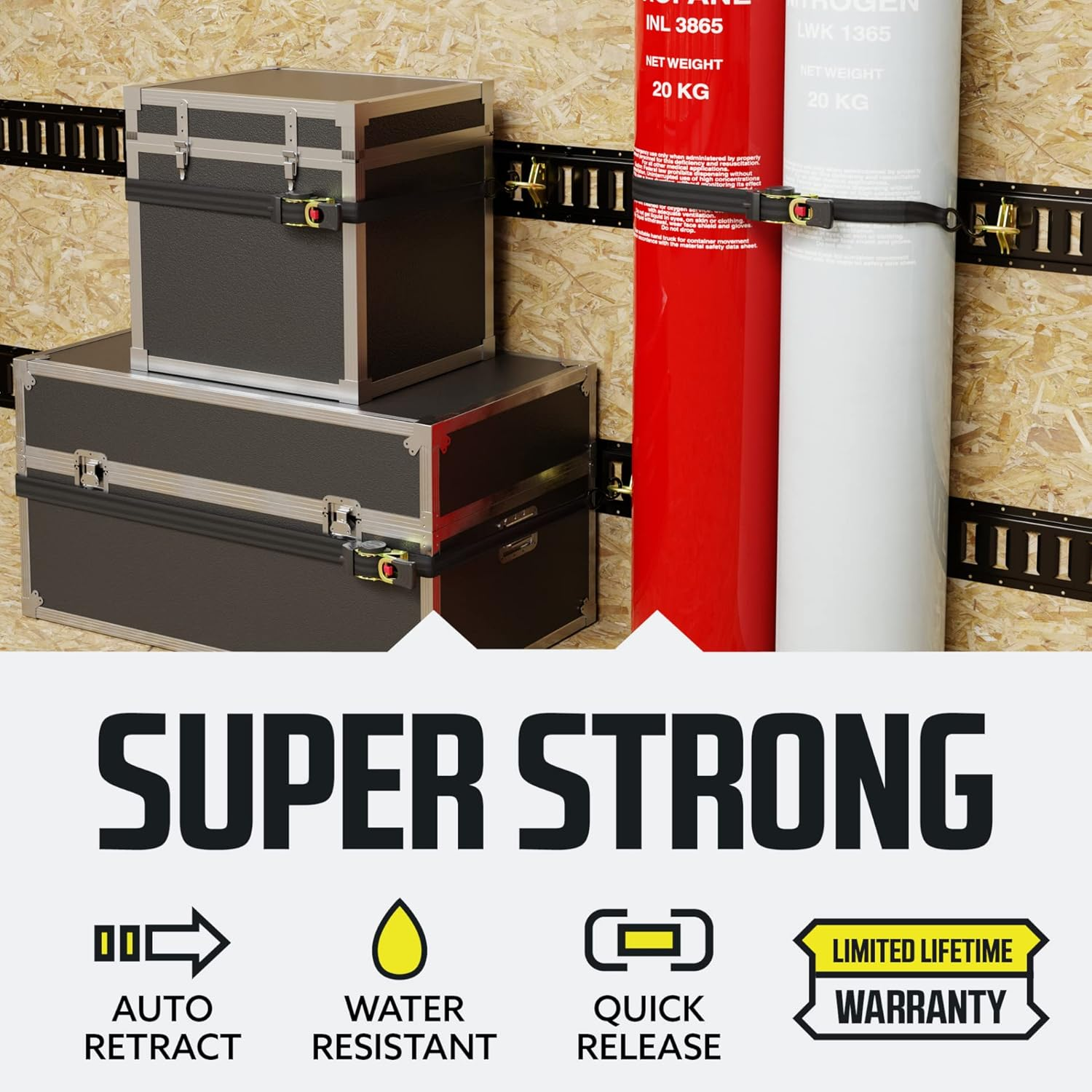 DC Cargo Auto Retractable Ratchets Straps Heavy Duty (W Soft Tie)- 2 Pack 1" X 10' - SELF-CONTAINED Cargo Strap Tiedowns for Motorcycles, Atvs, Bikes, Boats: Tight & Secure Pickup Trailer Tie Down image number 2