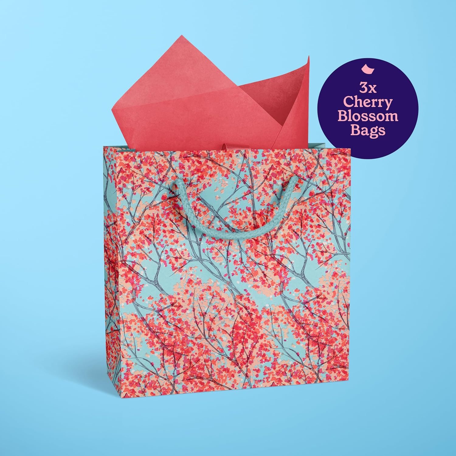GIVEWRAP&reg; the Gift Wrap That Gives to Charity. 3Pcs Gift Bags Cherry Blossom Large Size with Handle and Gift Tag. for Any Birthday, Weddings, Mothers Day & Special Occasion 33Cm*26.5Cm*14Cm Eco-Friendly image number 1
