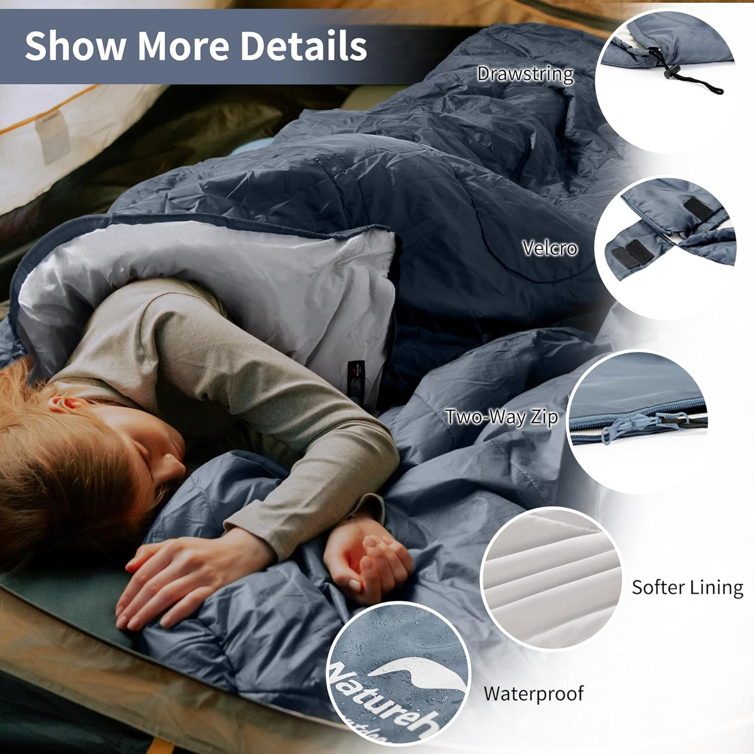 Naturehike Camping Sleeping Bag - Lightweight Waterproof Portable Splicable for Adults 3 Seasons,Hiking/Backpacking/Outdoor and Indoor Used with Storage Sack image number 4