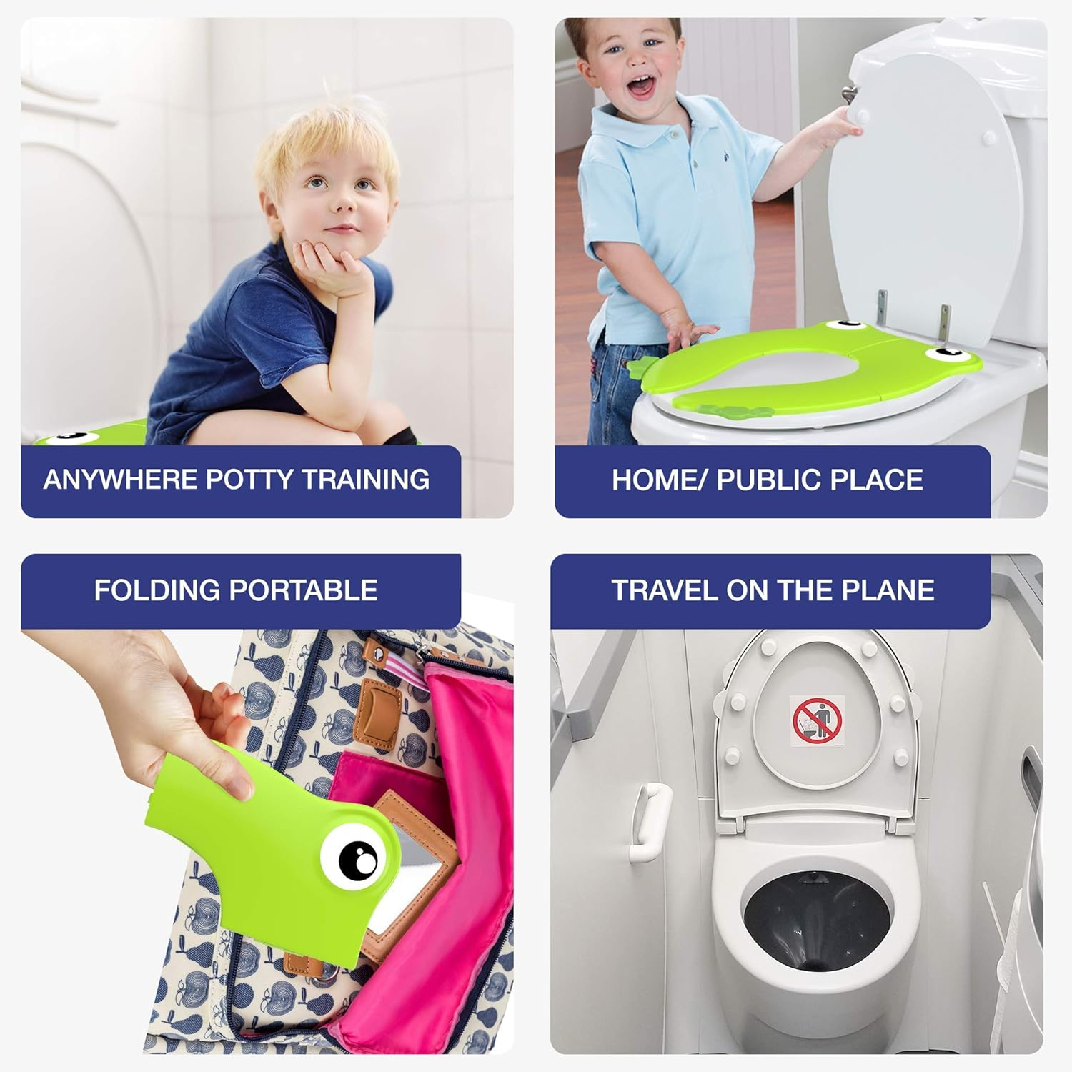 Portable Folding Large Non Slip Silionce Pads Potty Training Seat for Kids Boys & Girls, Foldable Toddlers Toilet Seat, Recyclable Potty Seat Cover for Travel (Green) image number 5