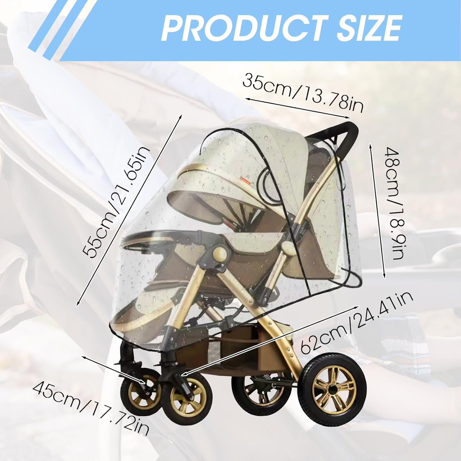 Universal Stroller Pram Rain Cover Large Durable Baby Travel Weather Shield for Summer Windproof Waterproof Protect from Dust Snow Double Protection Eye Protection Stroller Accessory Fits Most Pram image number 2