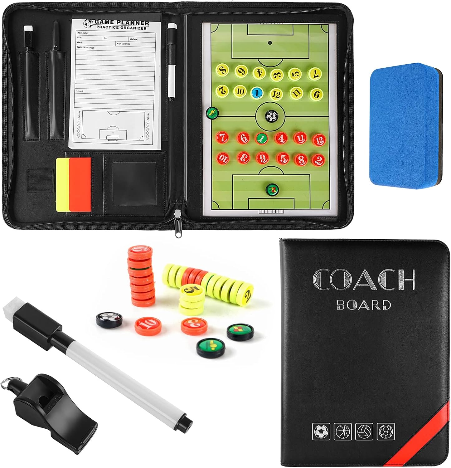 Pure Vie 20.86'' X 12.20'' Coaches Tactical Board, Premium Portable Professional Football/Soccer Coaching Strategy Clipboard Training Assistant Equipment with Write Wipe 2-In-1 Pen and Dry Eraser image number 5