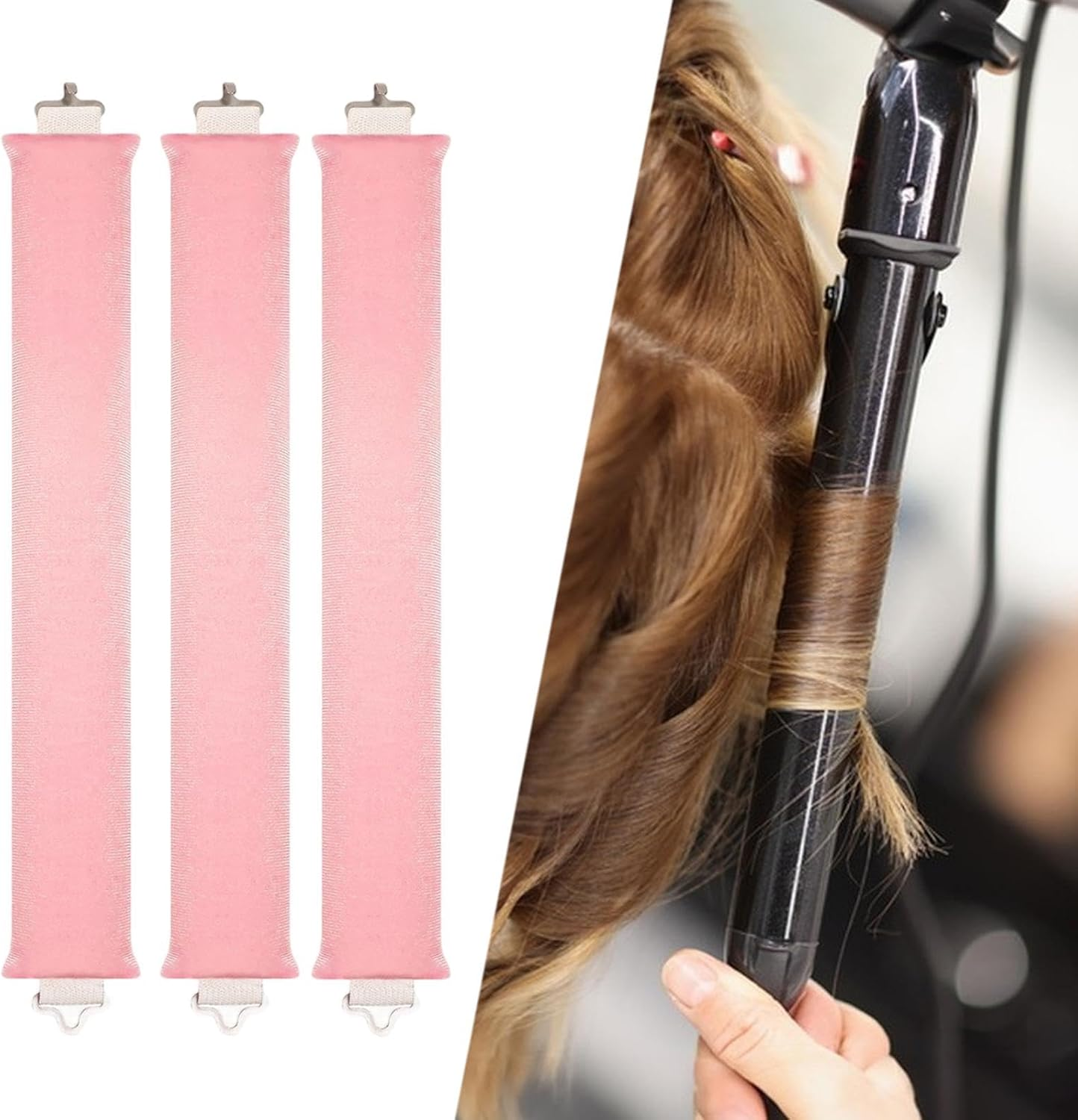 "Abbraccia" 3 Pieces Overnight Blowout Rods Heatless Curling Rods Curling Headband Soft Lazy Practical Overnight Wavy Curlers, Pink - Black image number 6