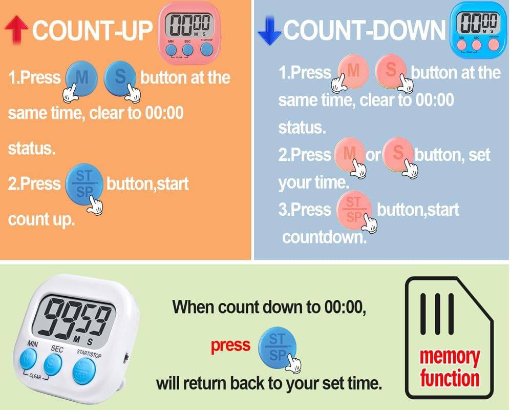 Kitchen Timer,2 Piece Multi-Function Electronic Timer,H HOME-MART Magnetic Digital Timers Big LCD Display the Loud/Silent Switch Countdown Timer (Gradient Blue Purple(2 Pack))