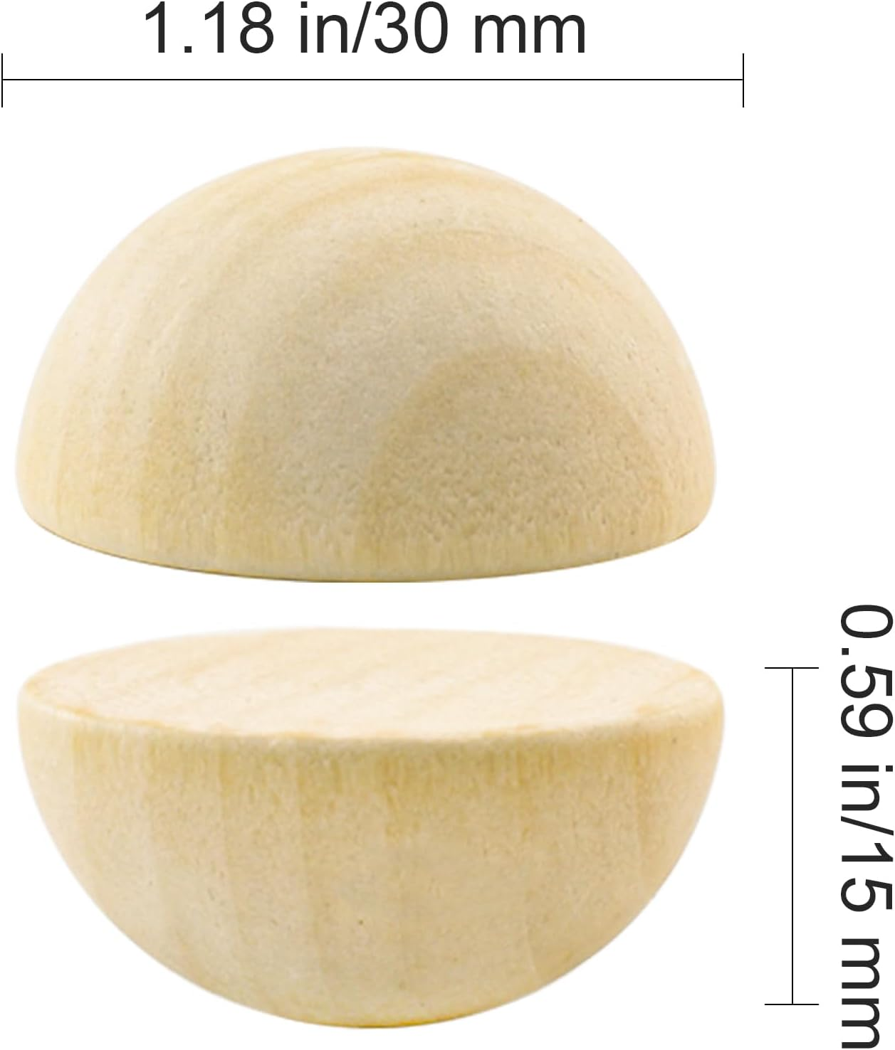 Enkrio 100PCS Half Wood Balls 1.2Inch Split Wood Balls Unfinished Natural Half Beads for DIY Crafts Gnome Noses Home Decor (30Mm) image number 2