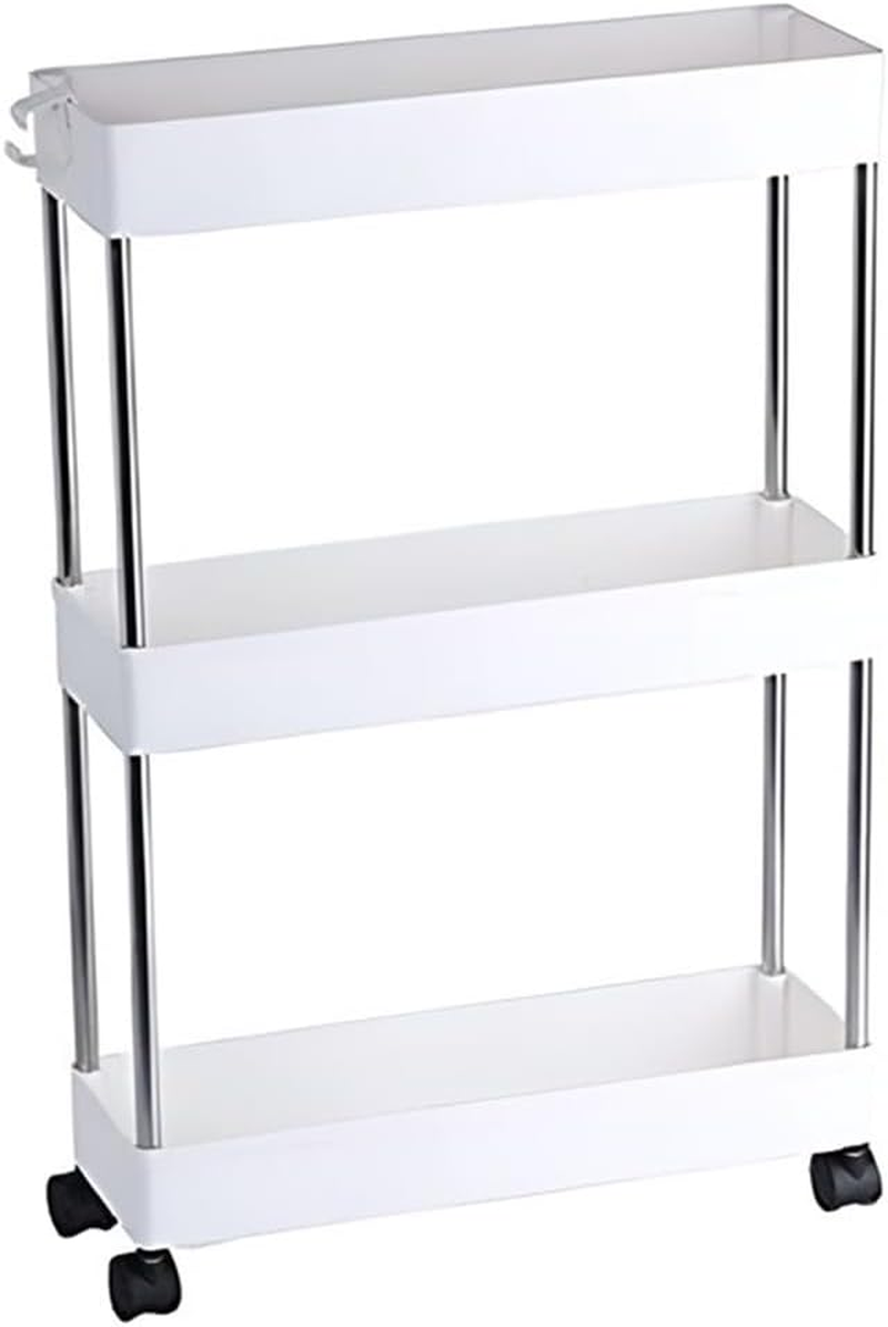 3-Tier Storage Cart, Movable Storage Rack, Portable White Utility Cart, Narrow Space Rolling Trolley with Wheel, Suitable for Kitchen Bathroom Pantry Laundry (40 * 22 * 62 CM) ﻿ ﻿ image number 3