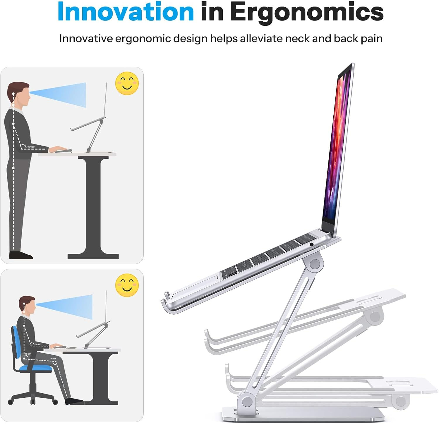 OMOTON Laptop Stand for Desk, Ergonomic Adjustable Computer Stand Aluminum Portable Desktop Laptop Riser Holder for Macbook Air Pro, Dell, HP and All Tablets up to 15.6", Glossy Silver image number 5